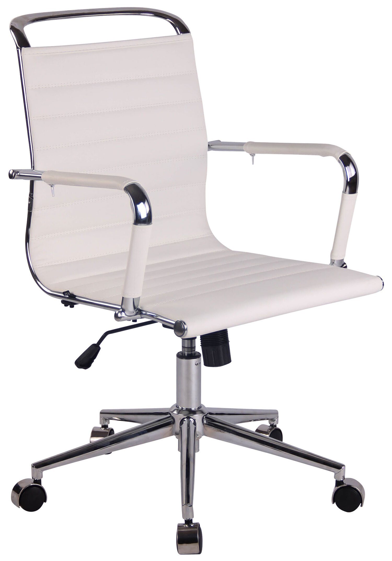 TPFLiving Bürostuhl Barry mit bequemer ergonomisch geformter Rückenlehne (Schreibtischstuhl, Drehstuhl, Chefsessel, Bürostuhl XXL), Gestell: Metall chrom - Sitzfläche: Kunstleder weiß