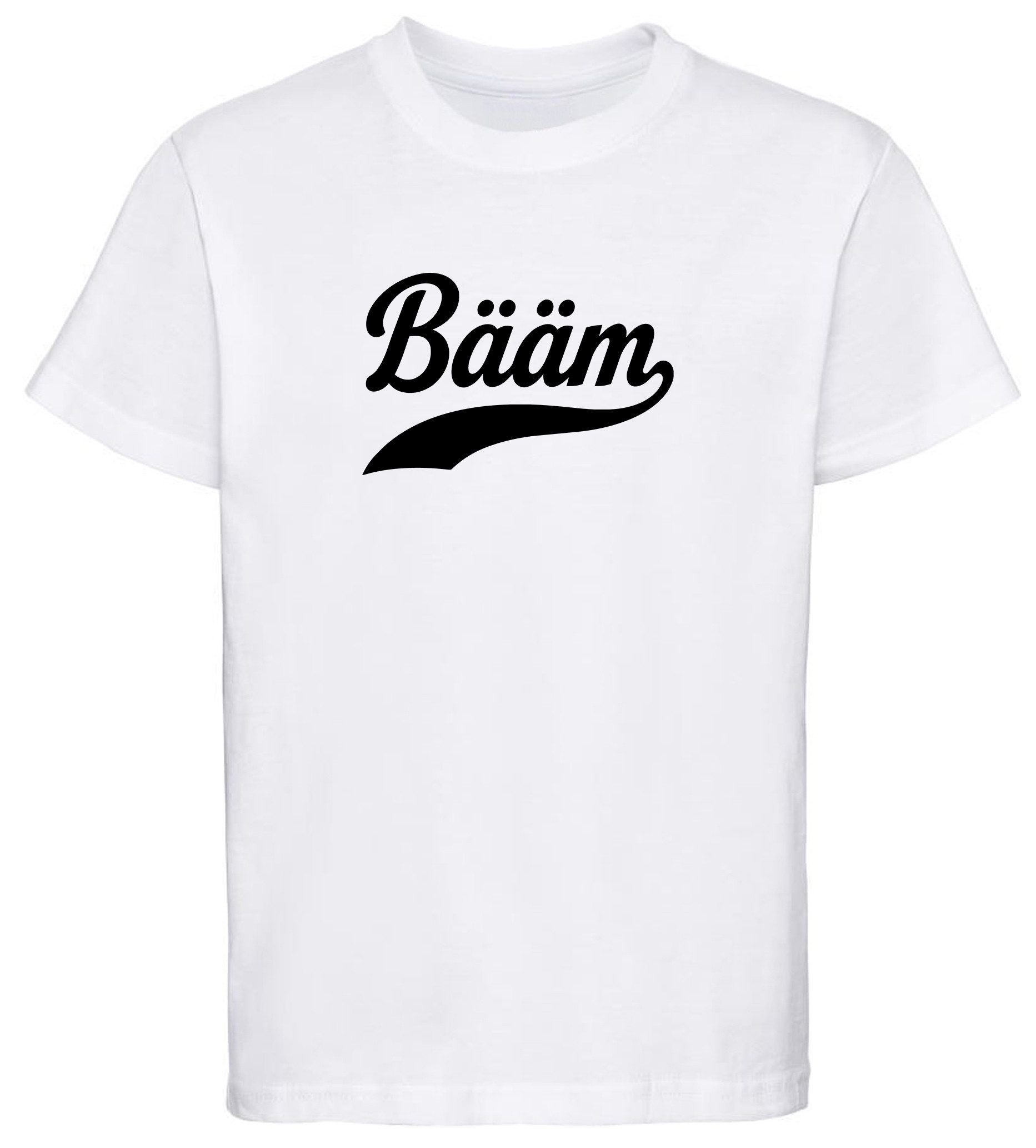 MyDesign24 T-Shirt Kinder T-Shirt "Bääm" Sprüche Shirt Kurzarm T-Shirt weiß Gr.122/128 Regular Fit i903