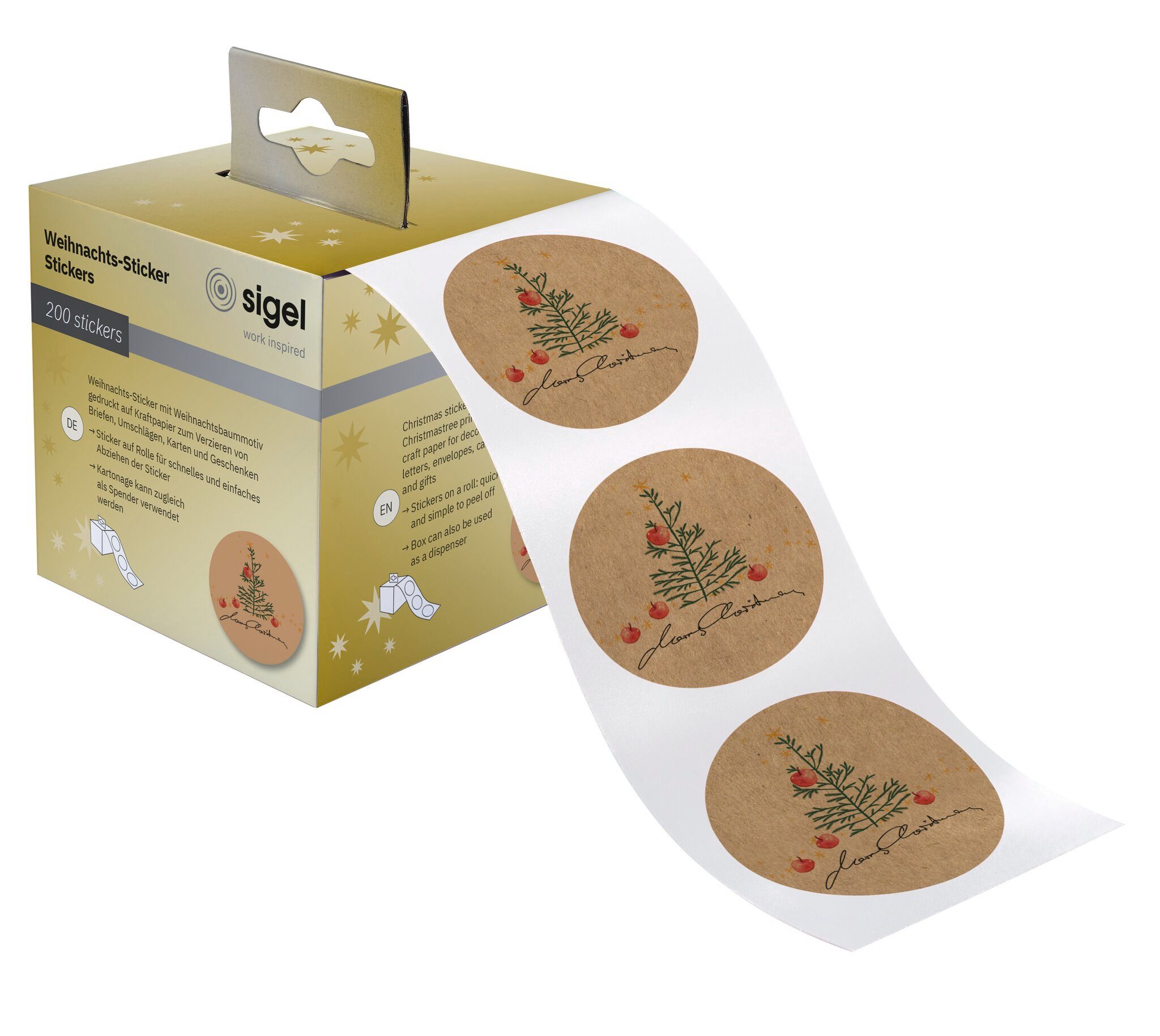 Sigel Sticker SIGEL CS123 Weihnachts-Sticker auf Rolle - 200 Sticker - 47 x47 mm -