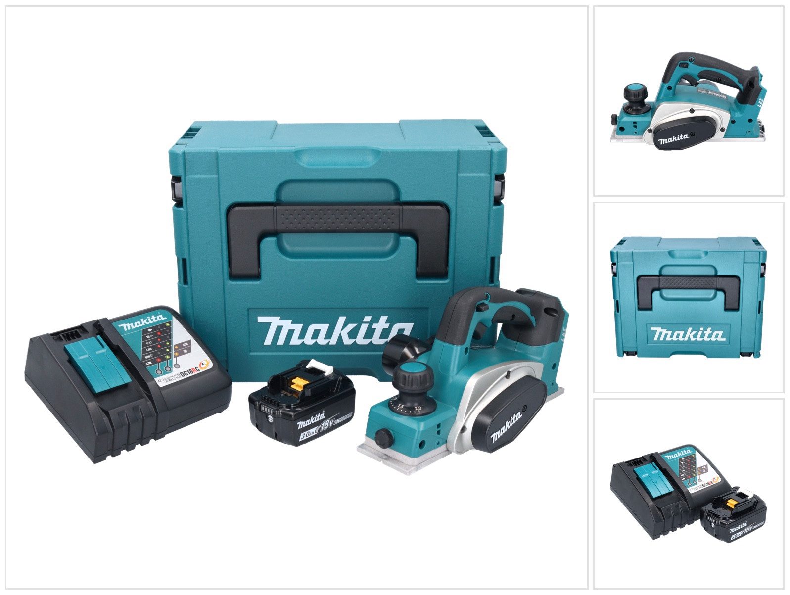 Makita Akku-Elektrohobel DKP 180 RF1J Akku Hobel 18 V 82 mm + 1x Akku 3,0 Ah + Ladegerät