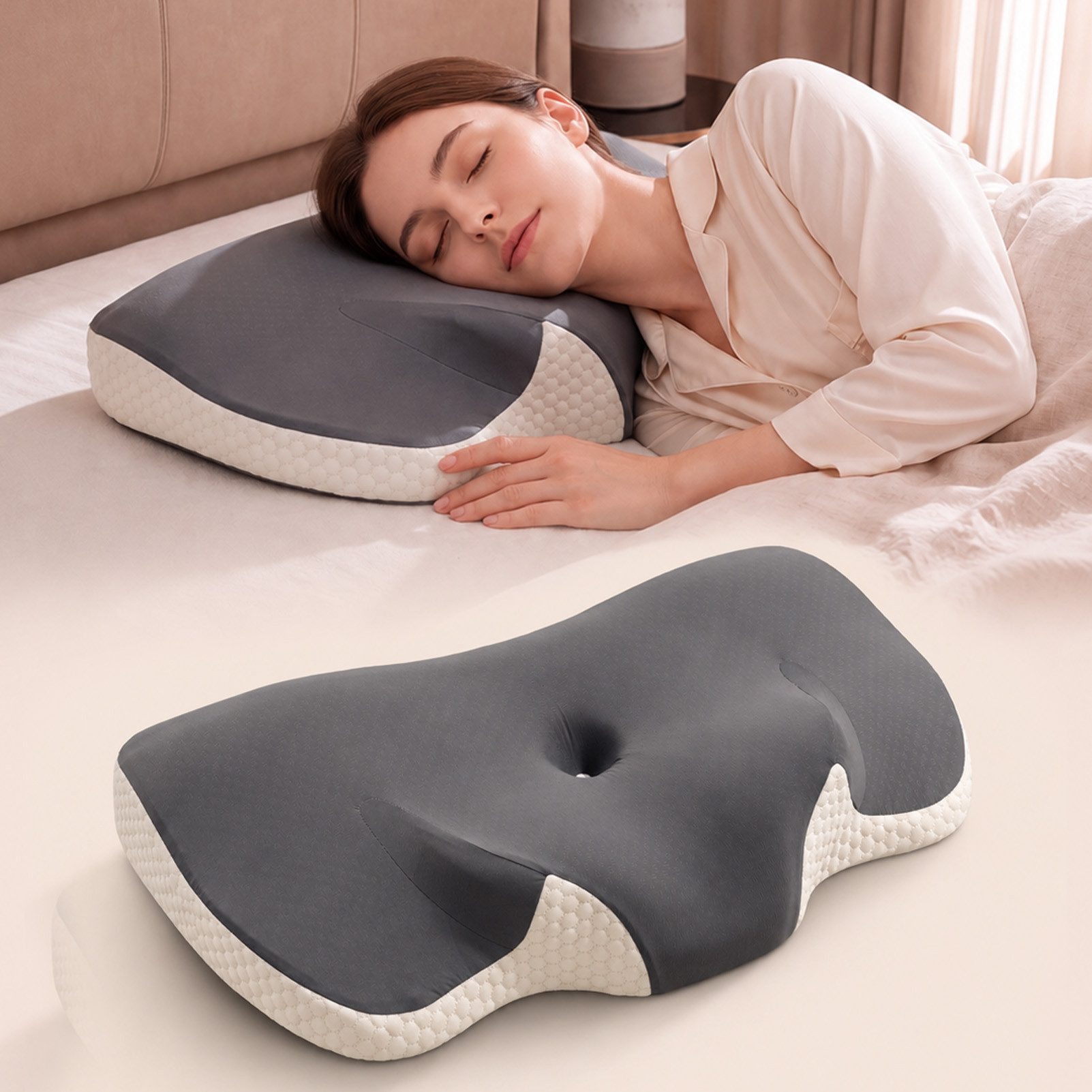 Esun Nackenstützkissen Nackenkissen, Orthopädisches Memory Foam Nackenstützkissen, 2 Höhen, Füllung: 100% Memory Foam, Rückenschlafer, Bauchschlafer, Seitenschlafer, Set, nackenkissen orthopädisch, schlafkissen, Kissen, Seitenschläferkissen, Schlafkissen Pillow