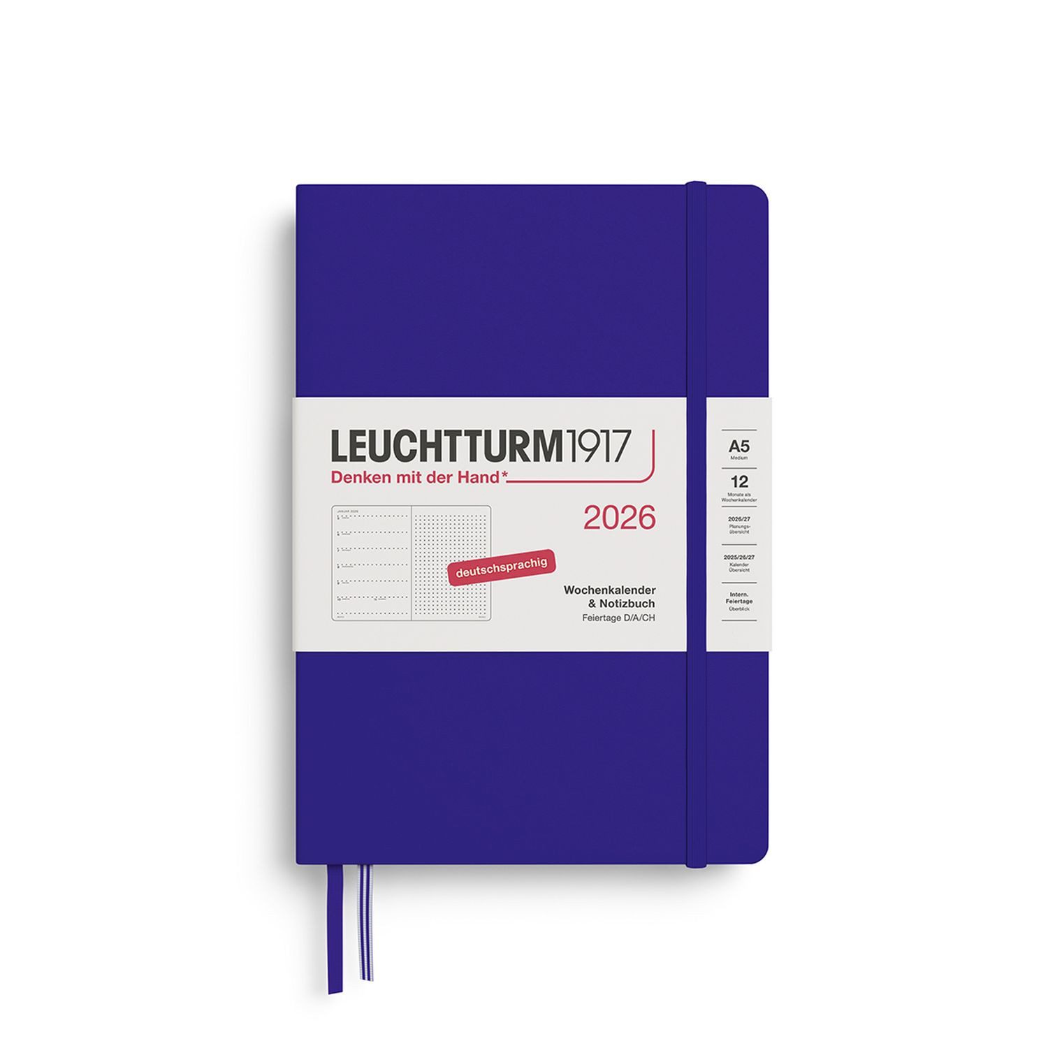 Leuchtturm1917 Taschenkalender Wochenkalender 2026 & Notizbuch Dotted Medium A5 Hardcover Ink