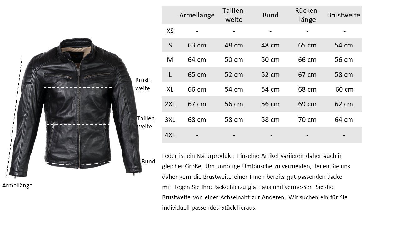 RICANO Lederjacke Cooper Lederjacke im Biker-Stil mit Stehkragen