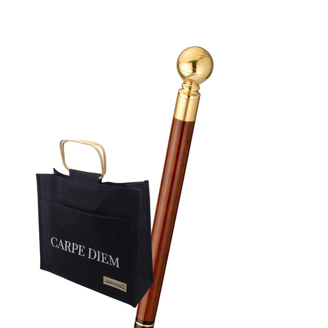 Stockshop Gehstock Trinkstock mit Jutetasche, Reisestock MILANO, Knaufgriff Messing, Sto