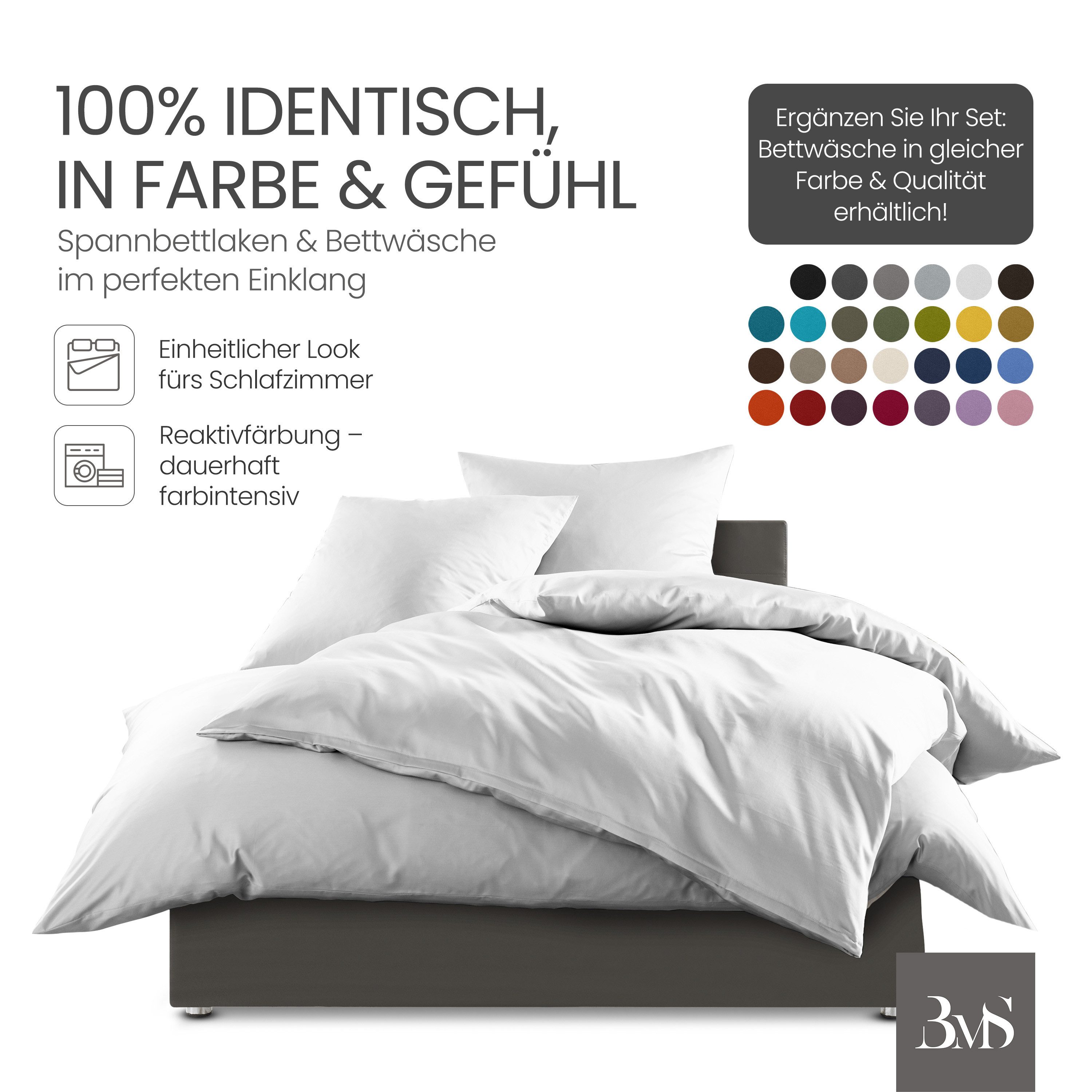 BETTWAESCHE-MIT-STIL Spannbettlaken Mako Satin Spannbettlaken, Matratzenhöhe 21-30 cm, Mako-Satin, Gummizug: rundum, (1 Stück) – Bild 4 von 5