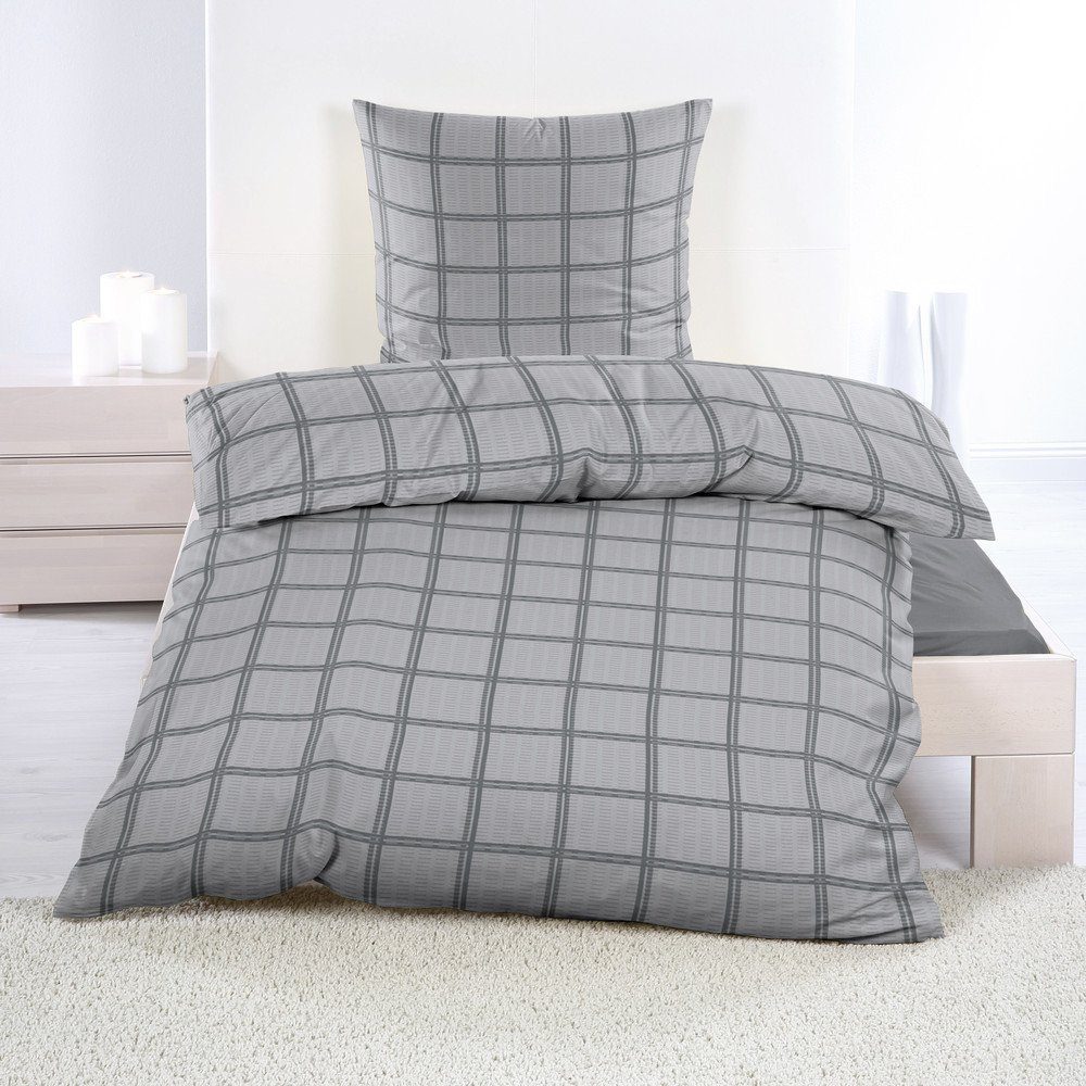 Casa Colori Bettwäsche Seersucker 135x200 Reißverschluss Grau kariert, Seer günstig online kaufen