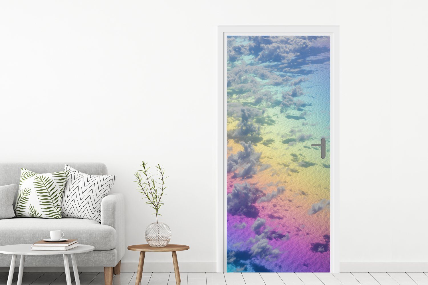 MuchoWow Türtapete Wolken bedruckt, mit Tür, Türaufkleber, für cm St), Fototapete (1 75x205 Regenbogen, Matt
