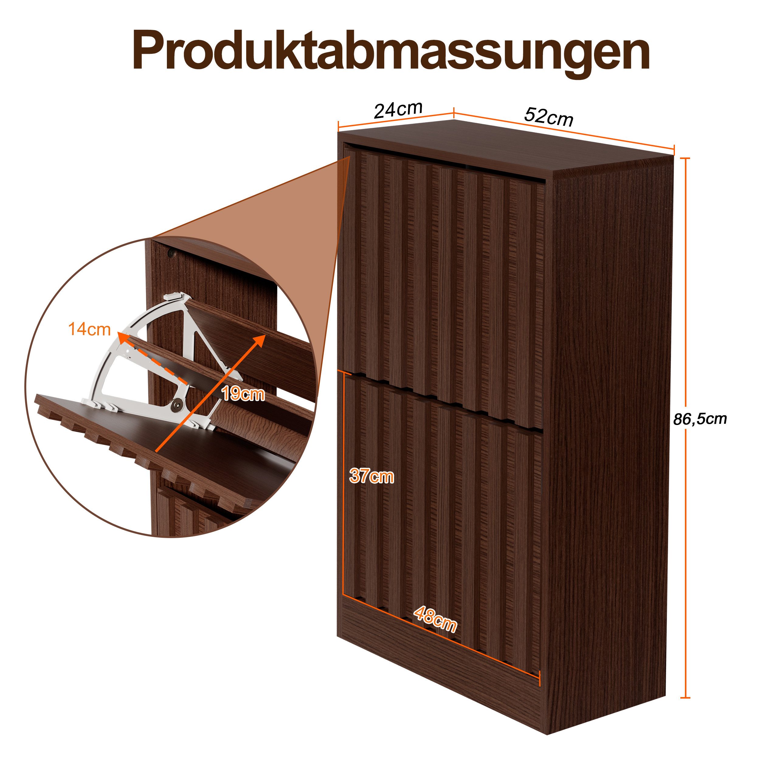 UEV Schuhschrank mit 2 Klappen Schuhregal Schukipper schmal 24CM tief (Anti-Kipp-Vorrichtung für Eingangsbereich, Modern Schuhaufbewahrung mit Oberplatte Platzsparend, Schuhkommode) Trennwände verstellbar und abnehmbar für verschiedene Schuhtypen