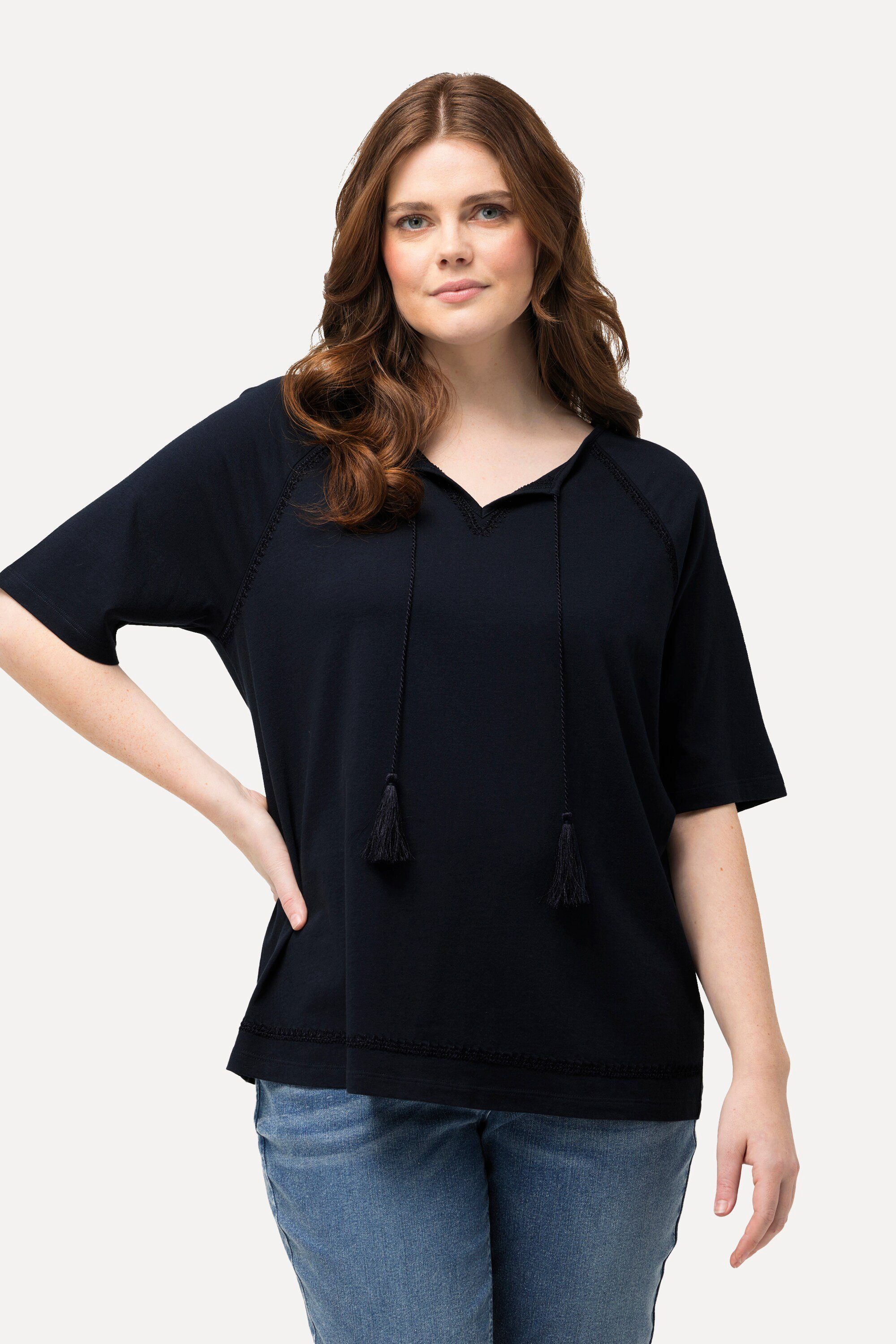 Ulla Popken Druckbluse Jersey-Tunika Stickerei Tunika-Ausschnitt günstig online kaufen
