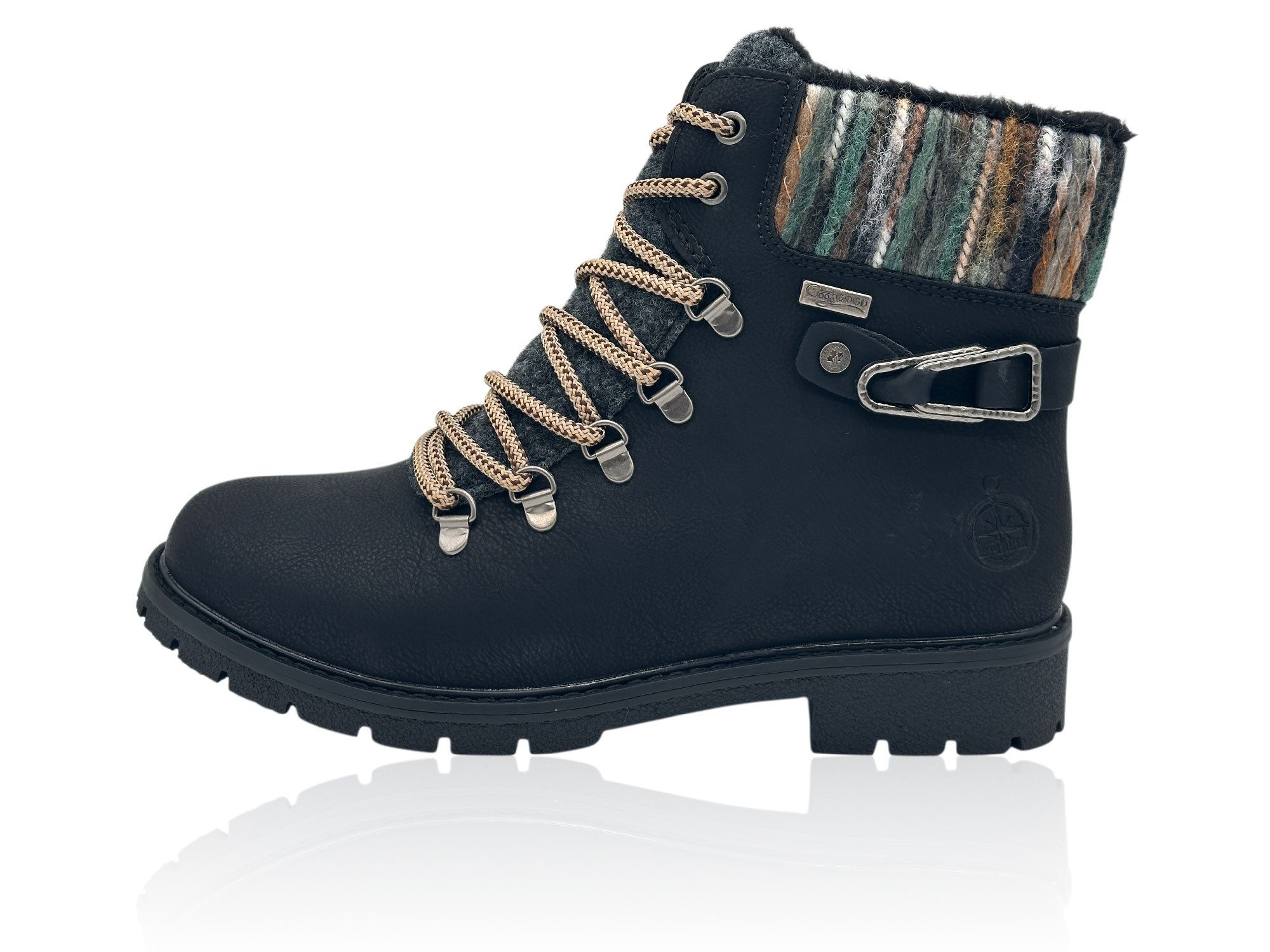 Nowaland Damen Winterboots mit Strickkragen und Profilsohle Westernstiefel Warm gefüttert mit dekorativer Bergsteiger-Schnürung