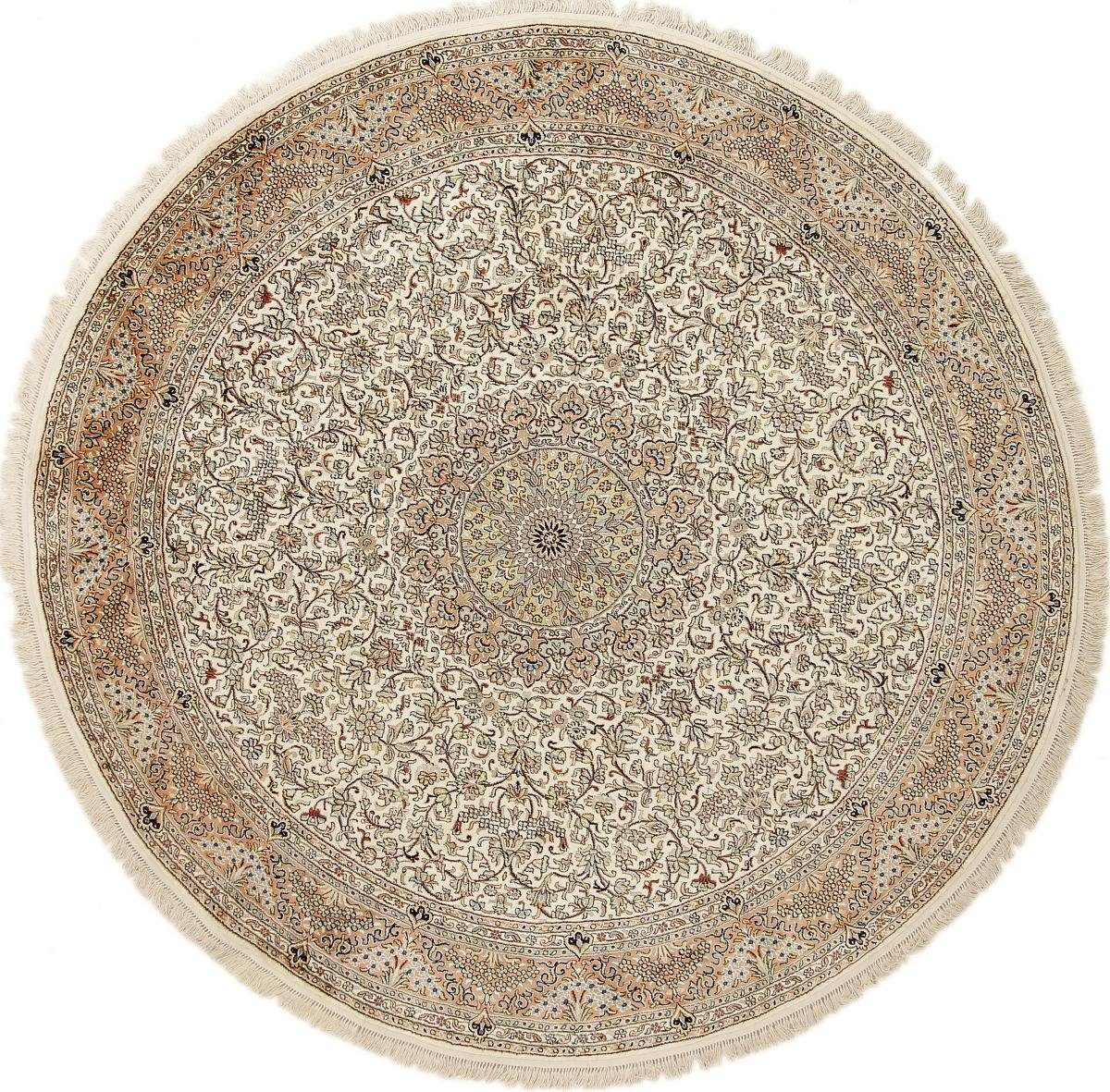 Seidenteppich Kaschmir Seide 183x185 Handgeknüpfter Orientteppich Rund, Nain Trading, rund, Höhe: 4 mm