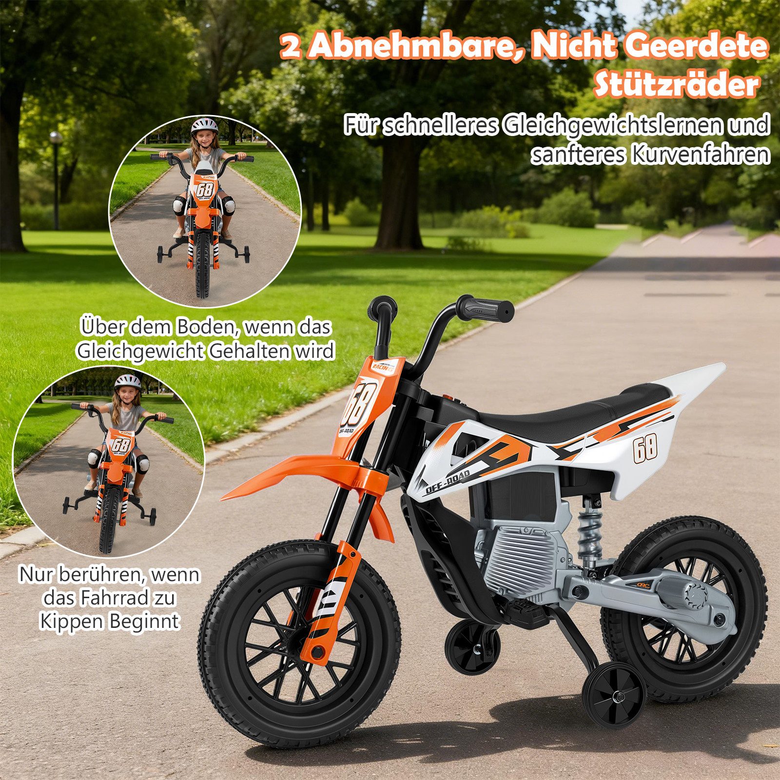 KOMFOTTEU Elektro-Kindermotorrad, Belastbarkeit 30 kg, Kindermotorrad mit Fußpedalen, Musik & Stoßdämpfungm