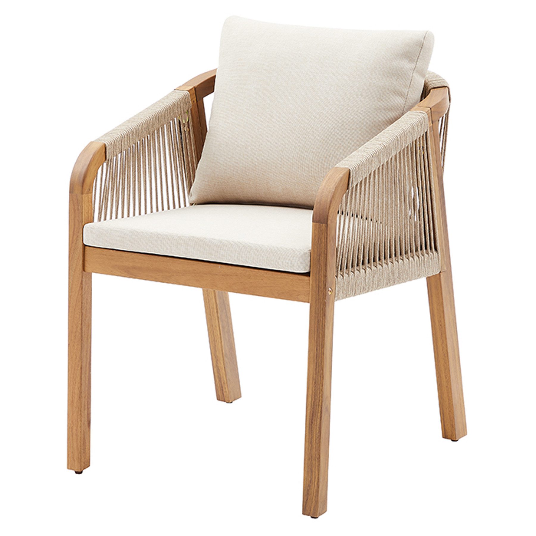 riess-ambiente Gartenstuhl BALI ROPE natur / beige - Akazie, wetterfest, Armlehne, inkl. Kissen (Einzelartikel, 1 St), Massivholz Outdoor-Stuhl - ideal für Balkon, Terrasse und Garten