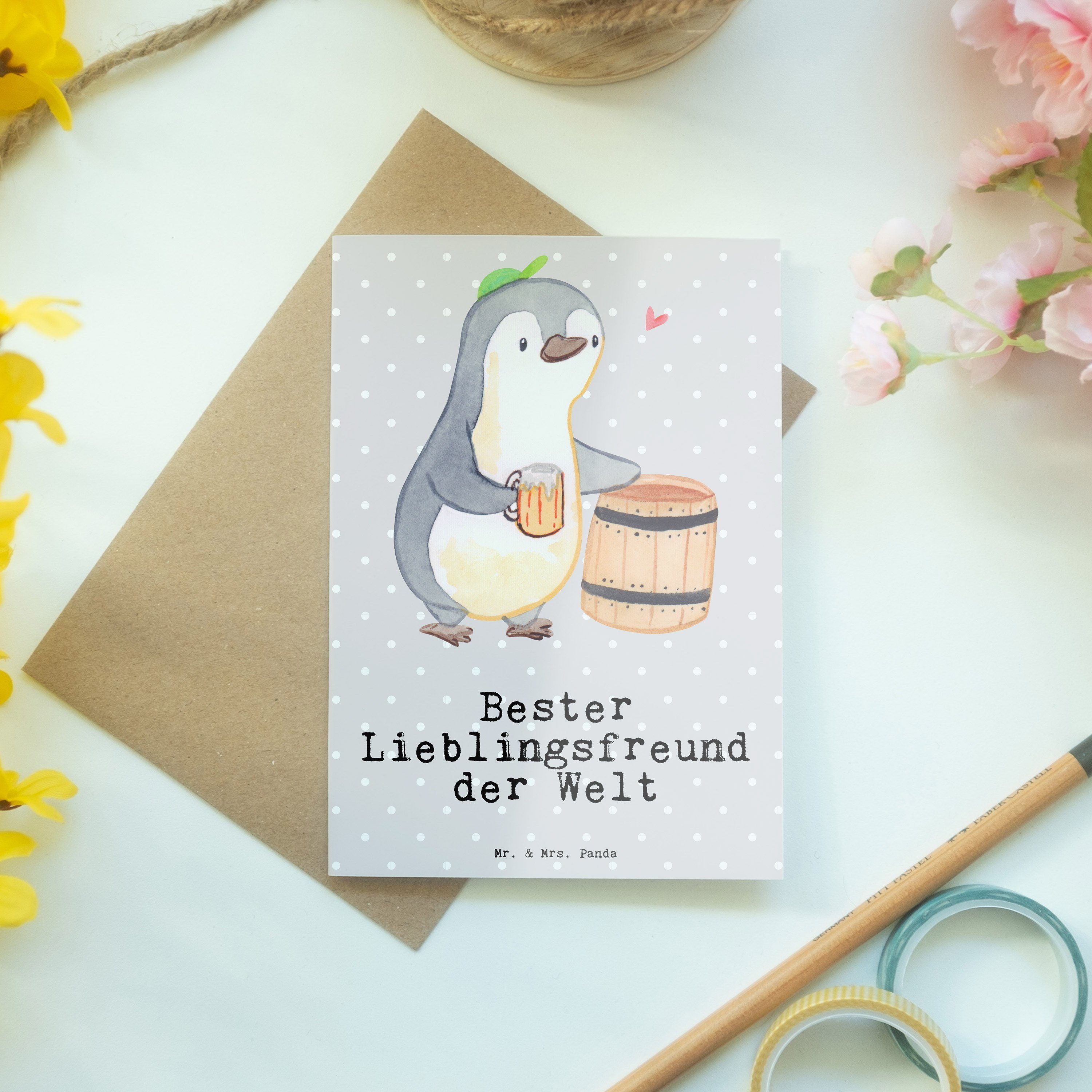 Mr. & Mrs. Panda Grußkarte Geschenk, Lieblingsfreund Welt Ge Grau Pastell - Bester der - Pinguin