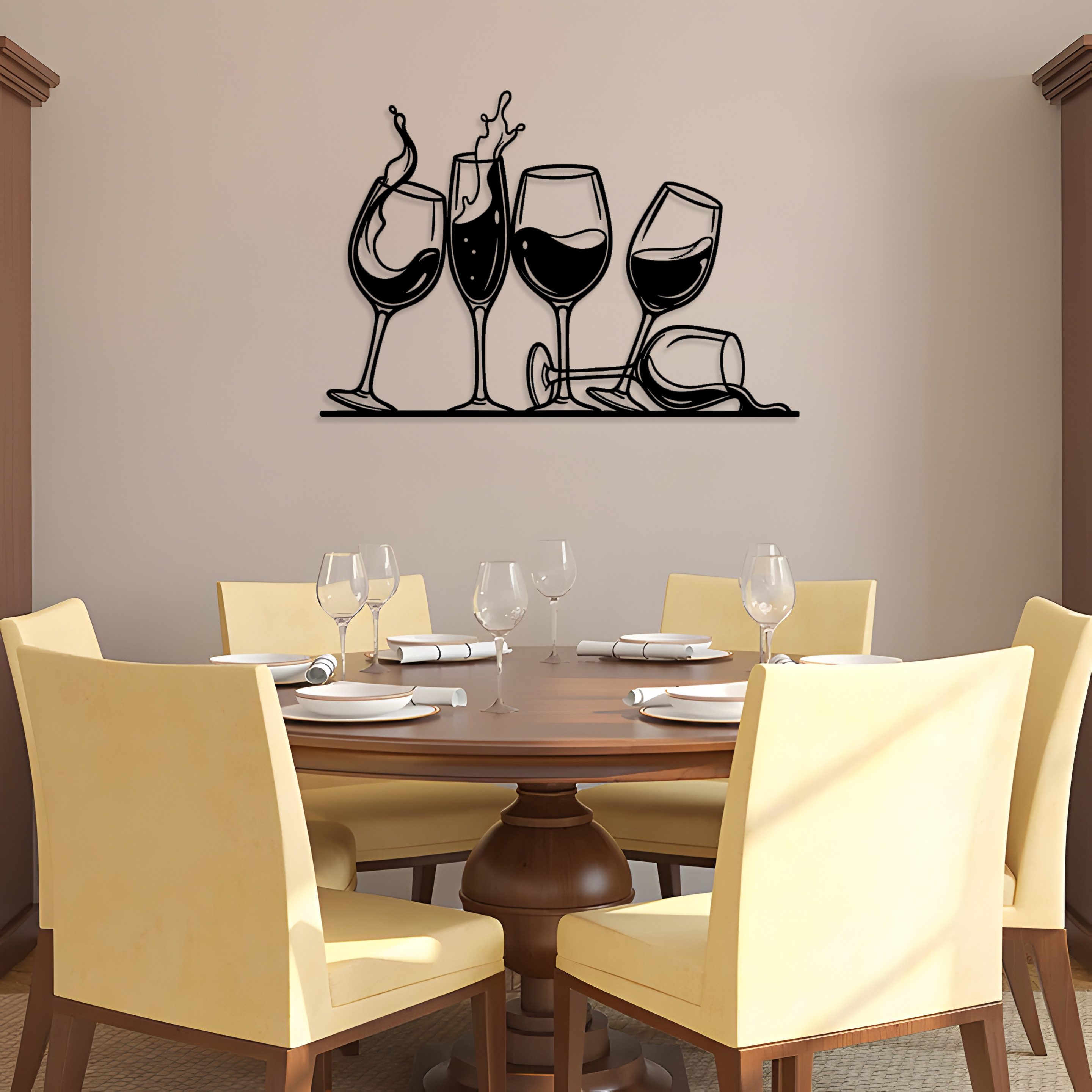 Jumpeak Wanddekoobjekt Weingläser Wanddeko, fließender Wein, mehrere Gläser,Silhouette, Metall, 4 Farben, 3 Größen, Wanddekoration für das Wohnzimmer,Romantik