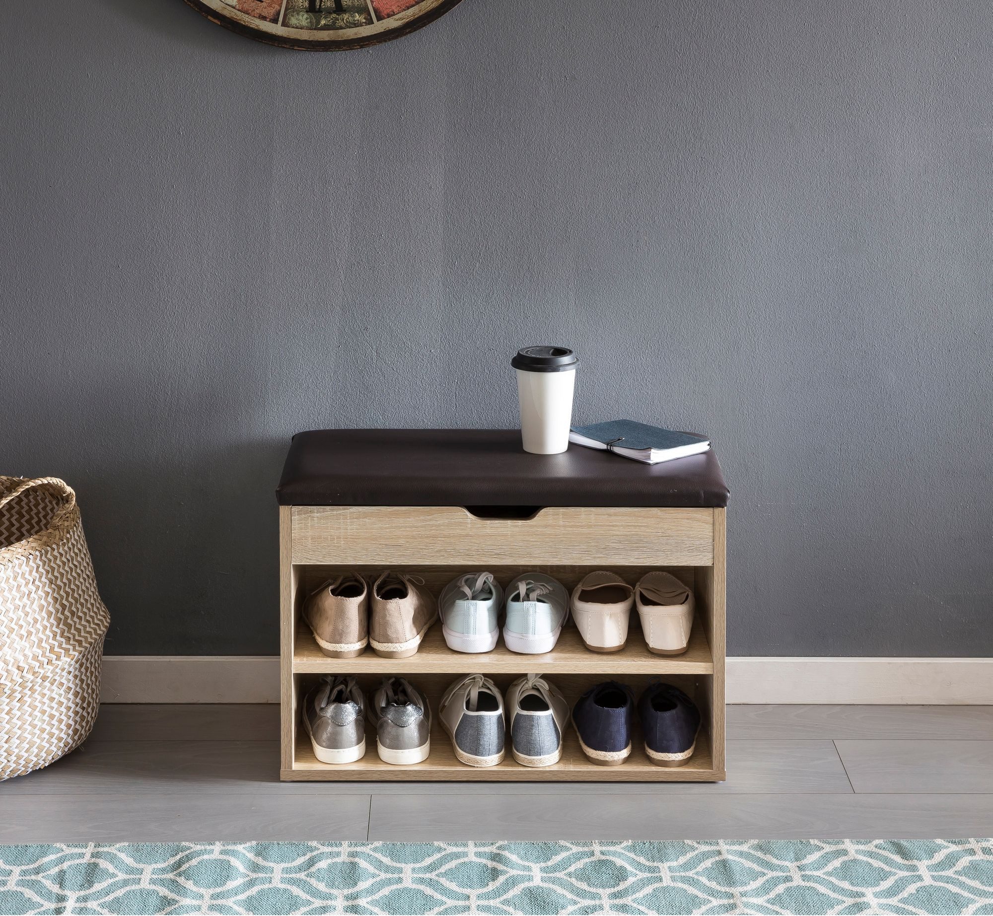 Wohnling Schuhbank WL5.262 (mit Sitzfläche Sonoma, Schuhregal Holz