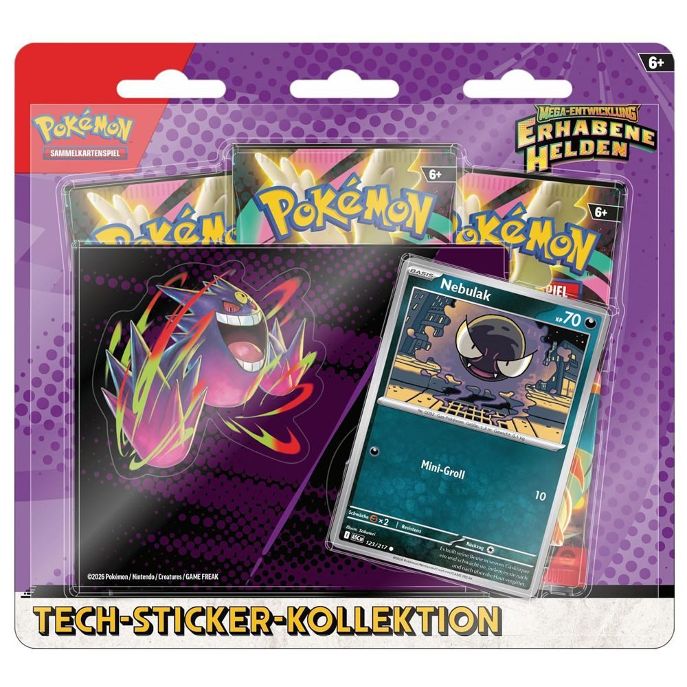 POKÉMON Sammelkarte Nebulak 3 Booster-Packs Pokemon Tech-Sticker-Kollektion deutsch