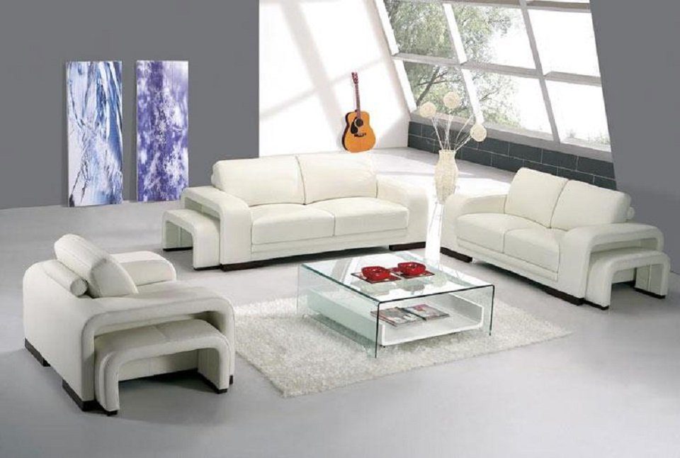 Designersofa, Europe 3+2+1 Sitzer JVmoebel Sofagarnitur Polstersofa Weiß in Ledersofa Sofa Set Made Couch
