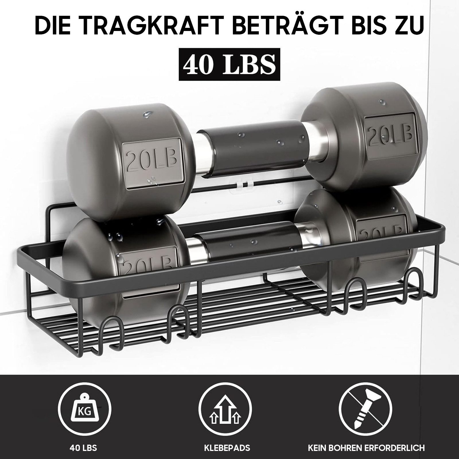 SURFOU Duschablage Ohne Bohren 6 Stuck, Stark Haftendes Duschregal,Badezimmer Regal, mit Zahnpastahalter und Seifenhalter, Duschkorb