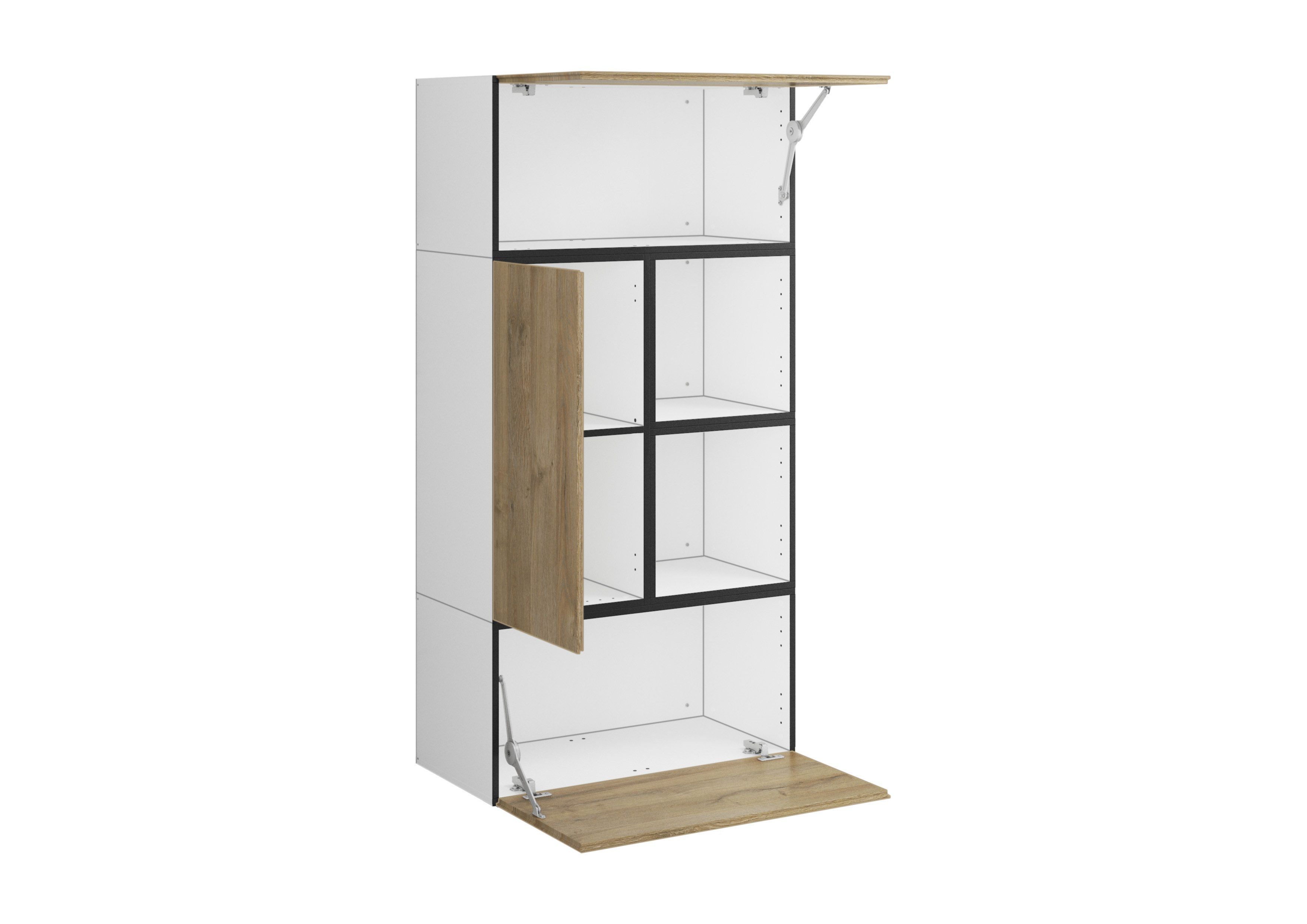BMG Möbel Stauraumvitrine Modul+ (5 teiliges Highboard Set bestehend aus, 2x Schrank mit Klappenfunktion, 1 x Schrank mit Tür, 2x offenes Regal) Schränke können individuell angeordnet werden, Soft-Close