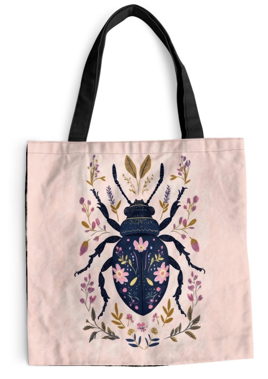 MuchoWow Shopper Dunkelblau - Käfer - Blütenzweige - Zierpflanze, Handtasche, Damen und Herren, Schultertasche, Umhängetasche, Tote Bag