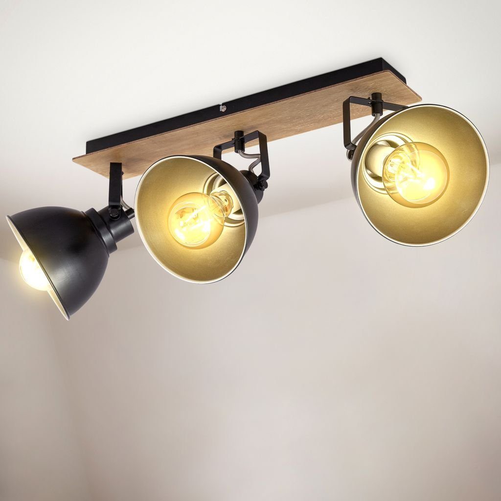 modern Spots Deckenlampe Leuchtmittel, Schwarz-Gold schwenkbar B.K.Licht ohne BKL1507, 3-flammig Retro Deckenleuchte E27 -