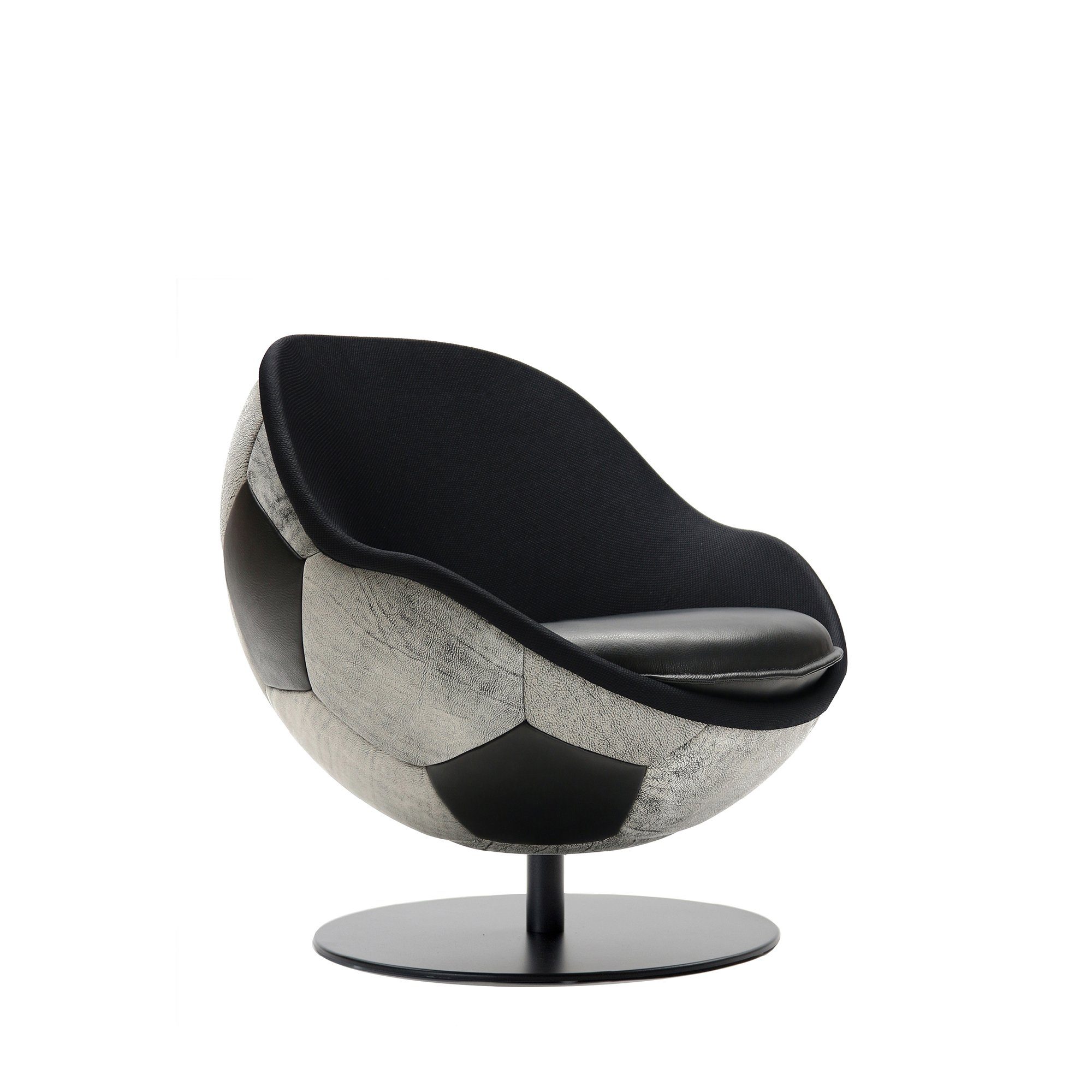 lillus Loungesessel HANDARBEIT, | GERMANY, LIEBEVOLLE MADE schwarz-weiß IN Sessel, Textilleder-schwarz EINZIGARTIG HATTRICK Vintage INDIVIDUALISIERBAR, Fussball