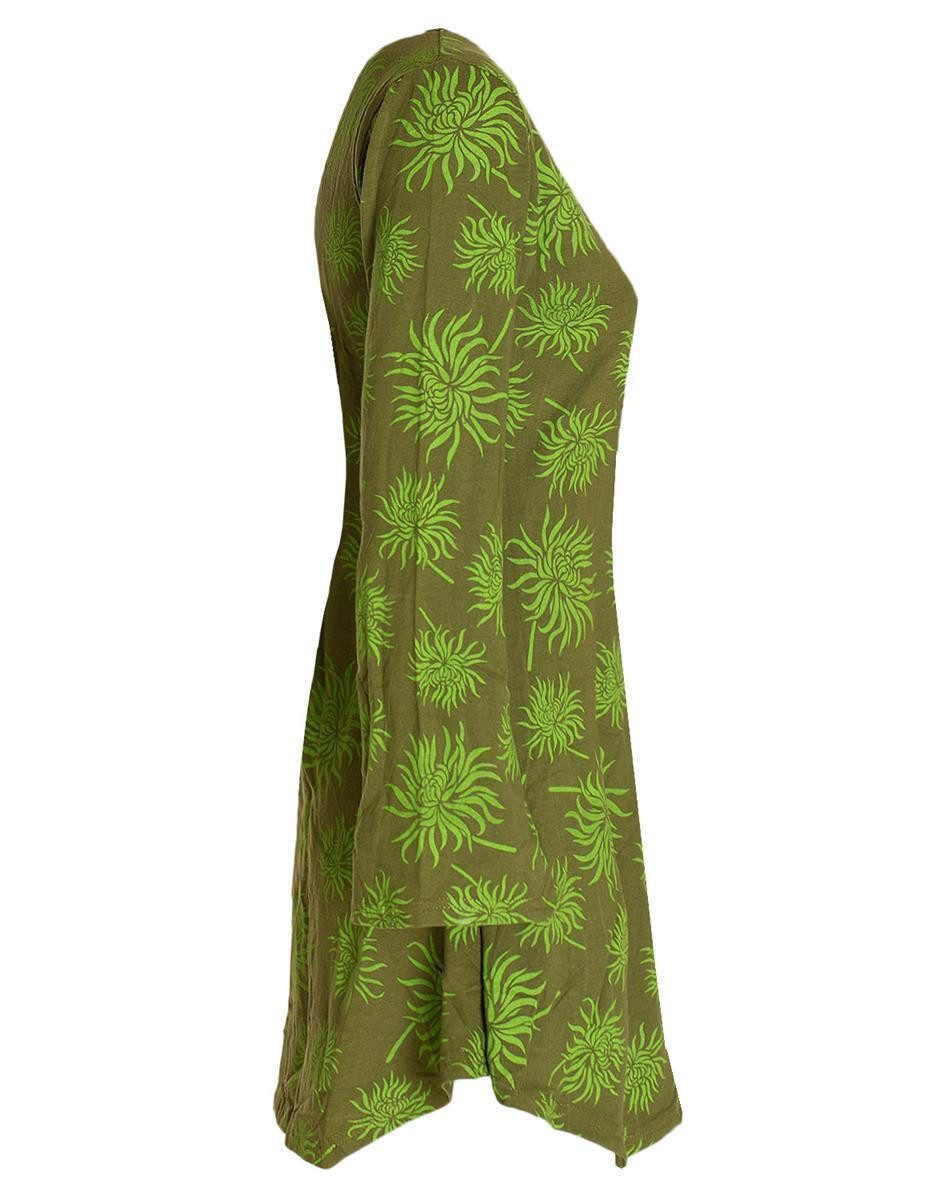 Vishes Tunikakleid Langarm Damen Blumen-Tunika Shirt-Kleid Glockenärmel Baumwolle Hippie, Boho, Goa Style