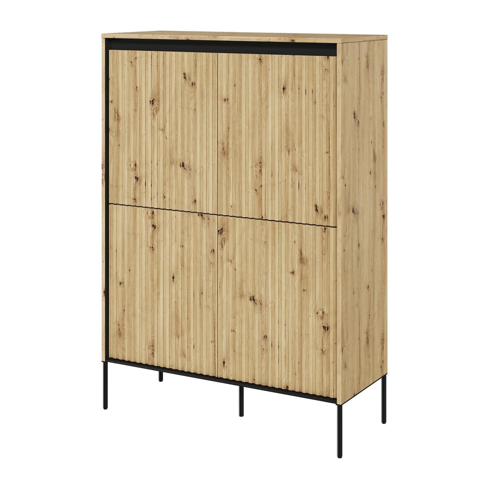 HAUSELEMENT Kommode TREND TR-03, 4 Türen LED-Beleuchtung Sideboard 98 x 140 cm Modern Geriffelt