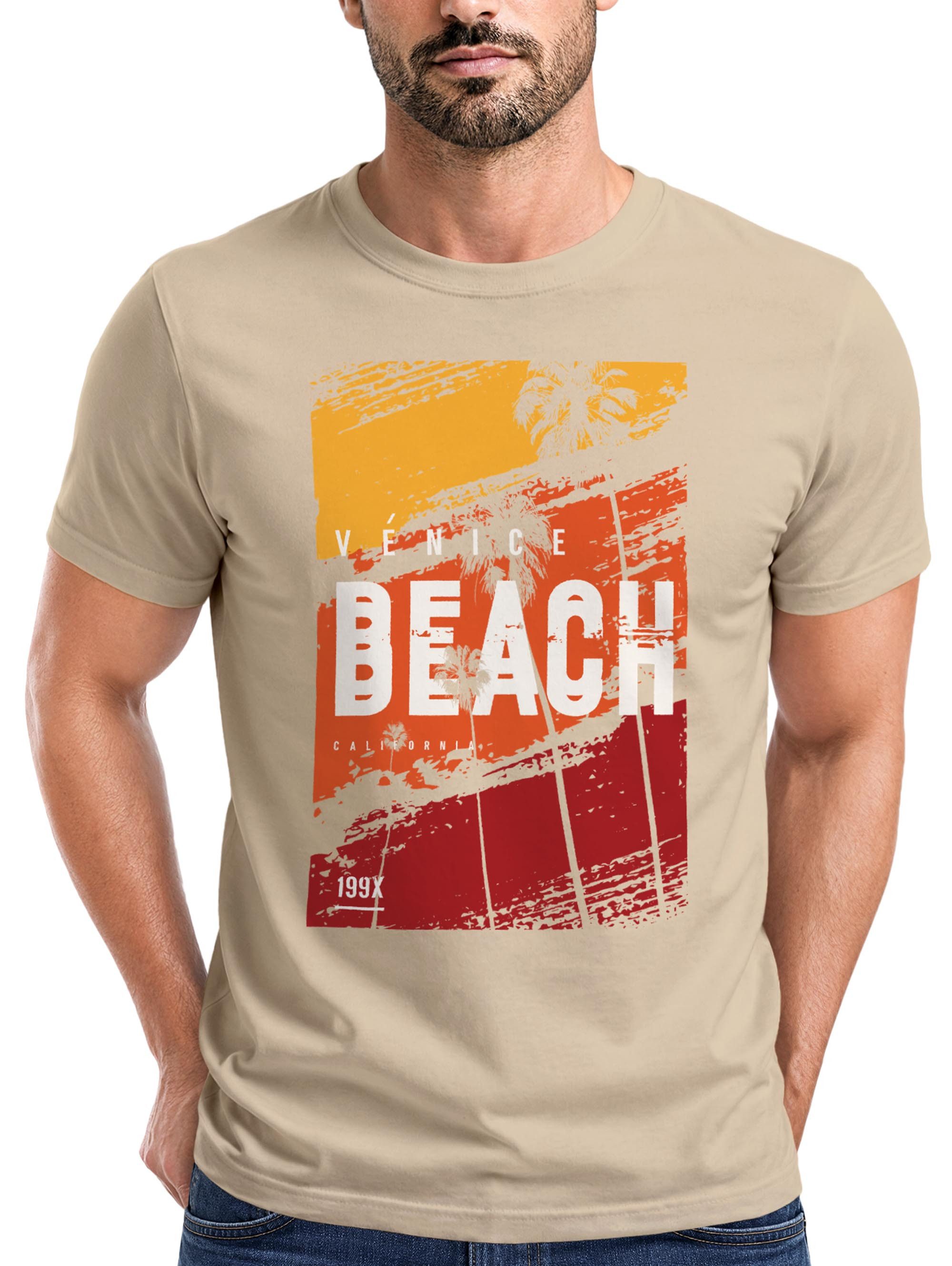 Print-Shirt Herren T-Shirt Sommer Venice Beach Surfing Motiv Aufdruck Strand