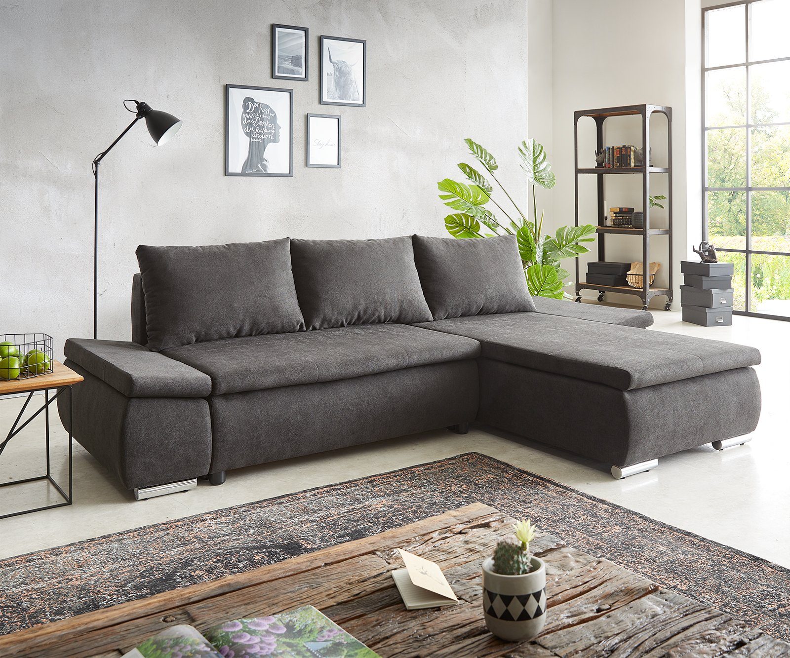 DELIFE Schlafsofa »Abilene«, Schwarz 260x175 cm Schlaffunktion Ottomane