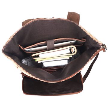 TUSC Rucksack Naos, Premium Rolltop Rucksack aus Leder für Laptop bis 13,3 Zoll.