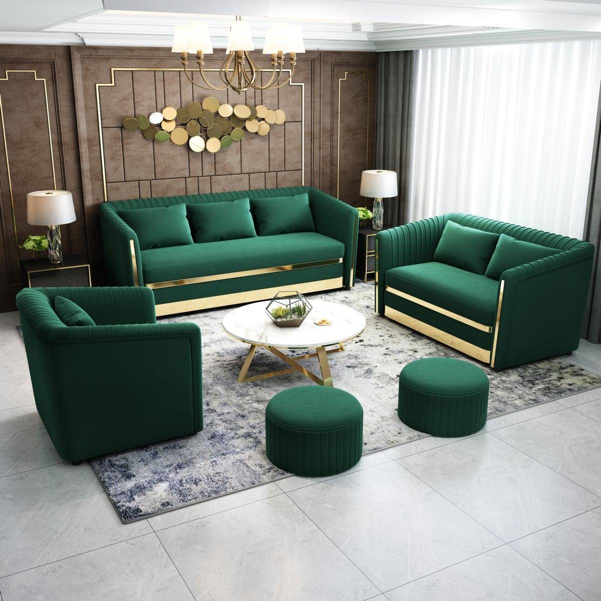 in Ledersofa Sitzer Sofa Made JVmoebel Europe 3+2+1 Grüne Wohnlandschaft, Sofagarnitur Couch