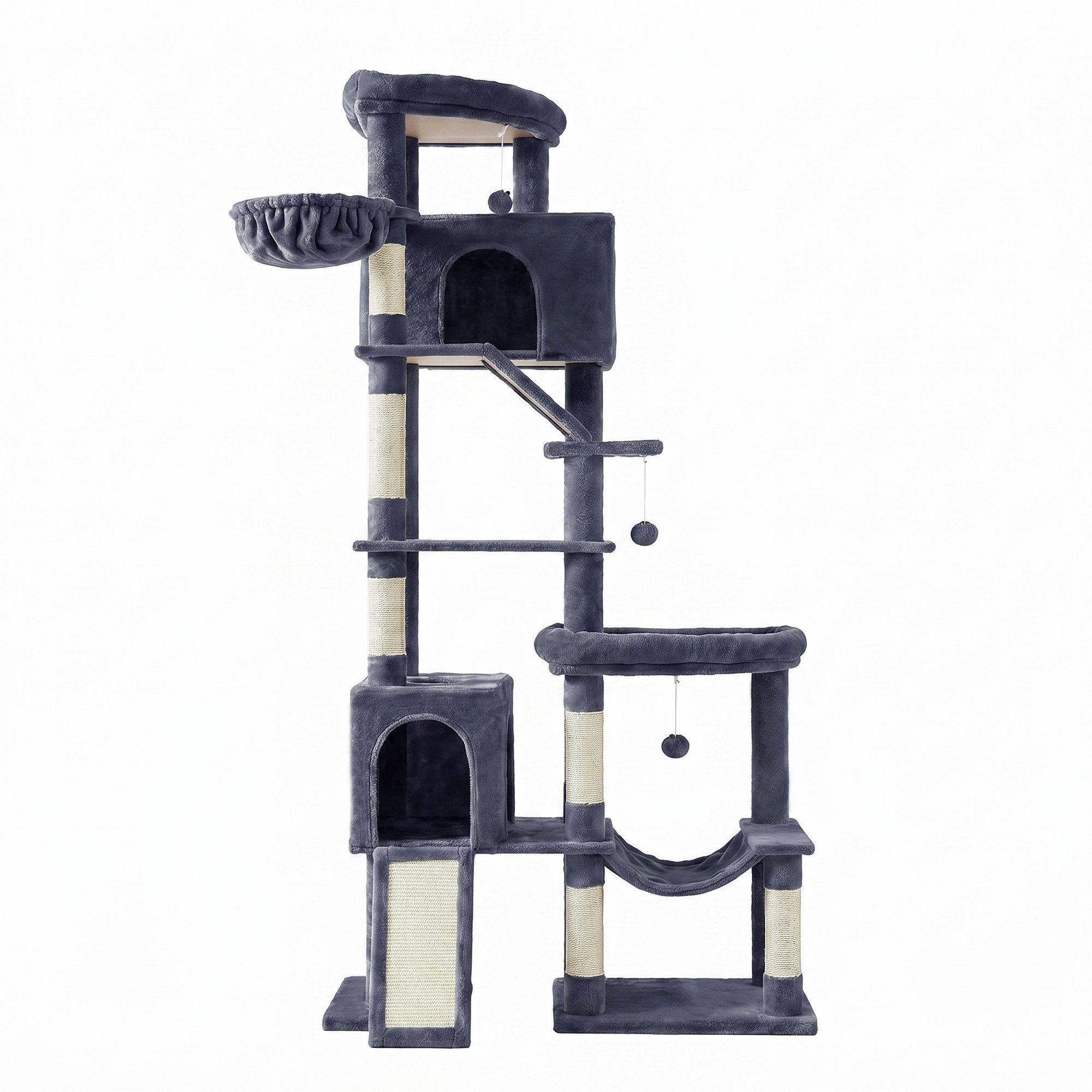FEANDREA Kratzbaum Großer Katzenbaum mit Sisalstämmen, Mehrstöckiger Kletterbaum, mit 6 Ruhebereichen 105 x 45 x 202 cm