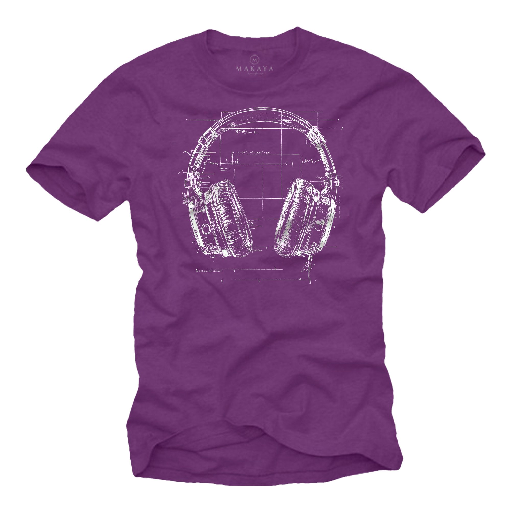 MAKAYA T-Shirt mit Kopfhörer Aufdruck für Herren Musik Motiv Hip Hop Outfit (Schwarz, Blau, Grün, Blaugrau, Grau, Lila, S, XL, 3XL, 4XL, 5XL, L, M, XXL) Baumwolle