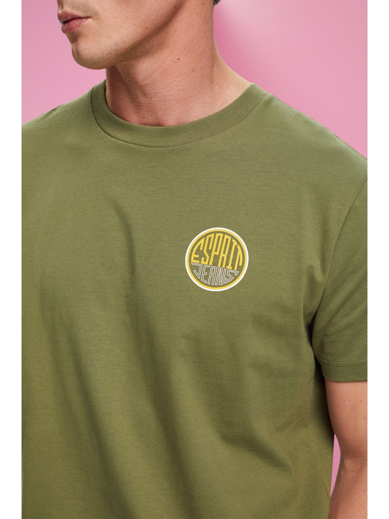 Print Brust auf (1-tlg) OLIVE Langarmshirt mit der Esprit Baumwoll-T-Shirt