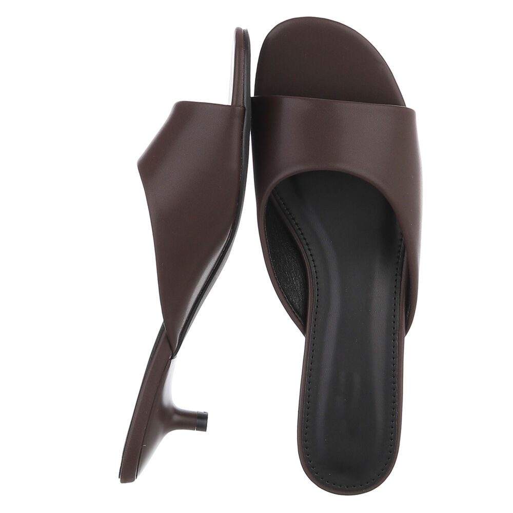 Ital-Design Damen Mules mit Blockabsatz und offener Spitze Pantolette (91849330) Pfennig-/Stilettoabsatz Pantoletten in Braun – Bild 2 von 5