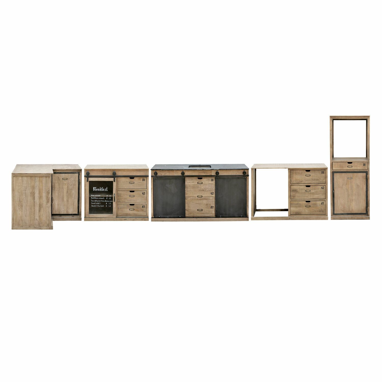 Mirabeau Küchenzeile Küche 5er Set Oakland braun/schwarz