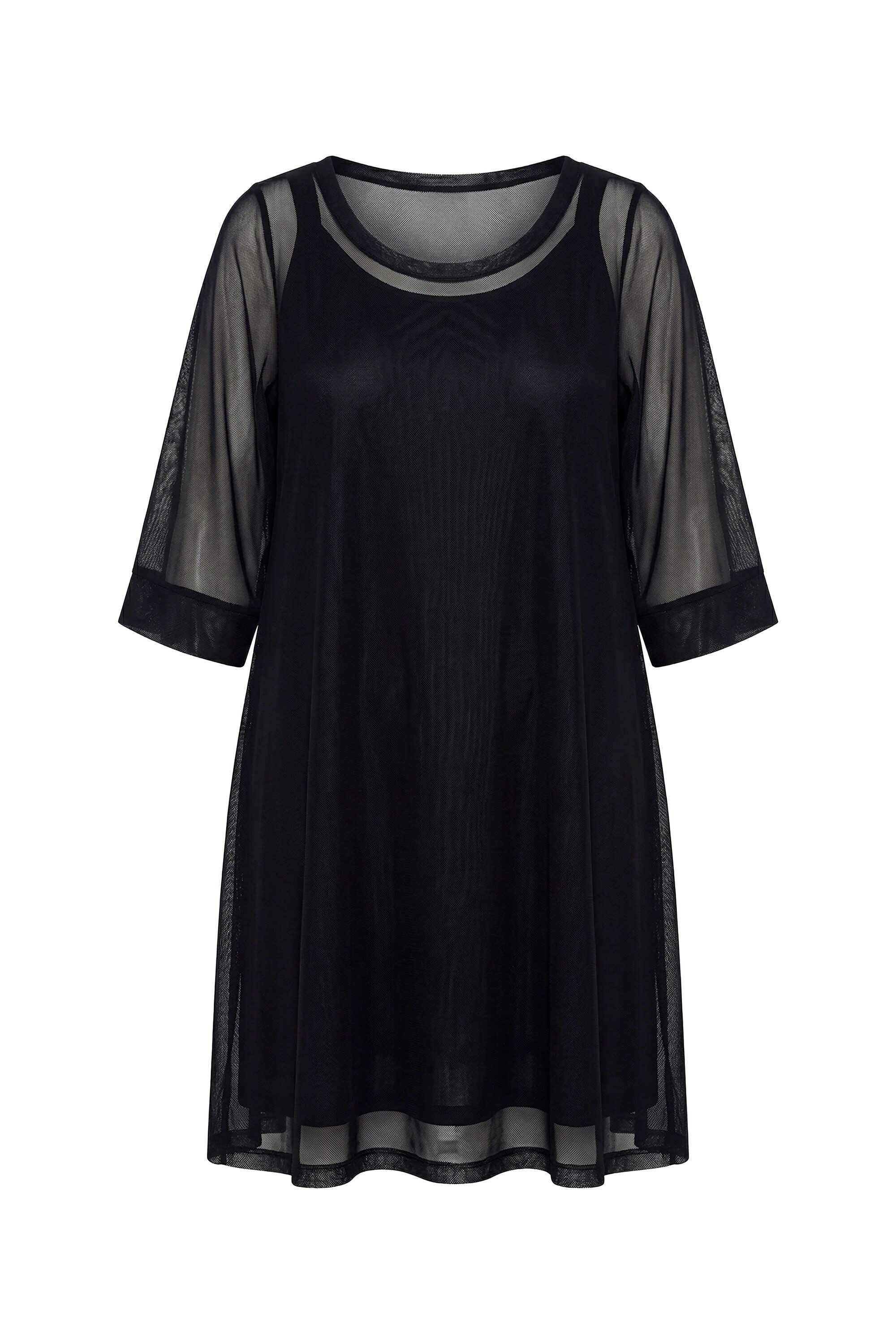 MIAMODA Jerseykleid Meshkleid A-Linie 3/4-Trompetenärmel