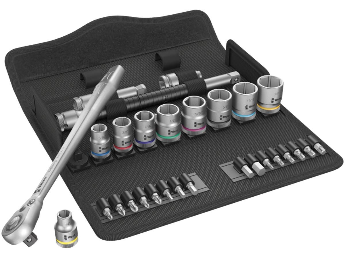 Wera Umschaltknarre 8100 SB 11 Zyklop (Set), 29-teilig, 5° Rückholwinkel, Farbkennzeichnung nach Größen