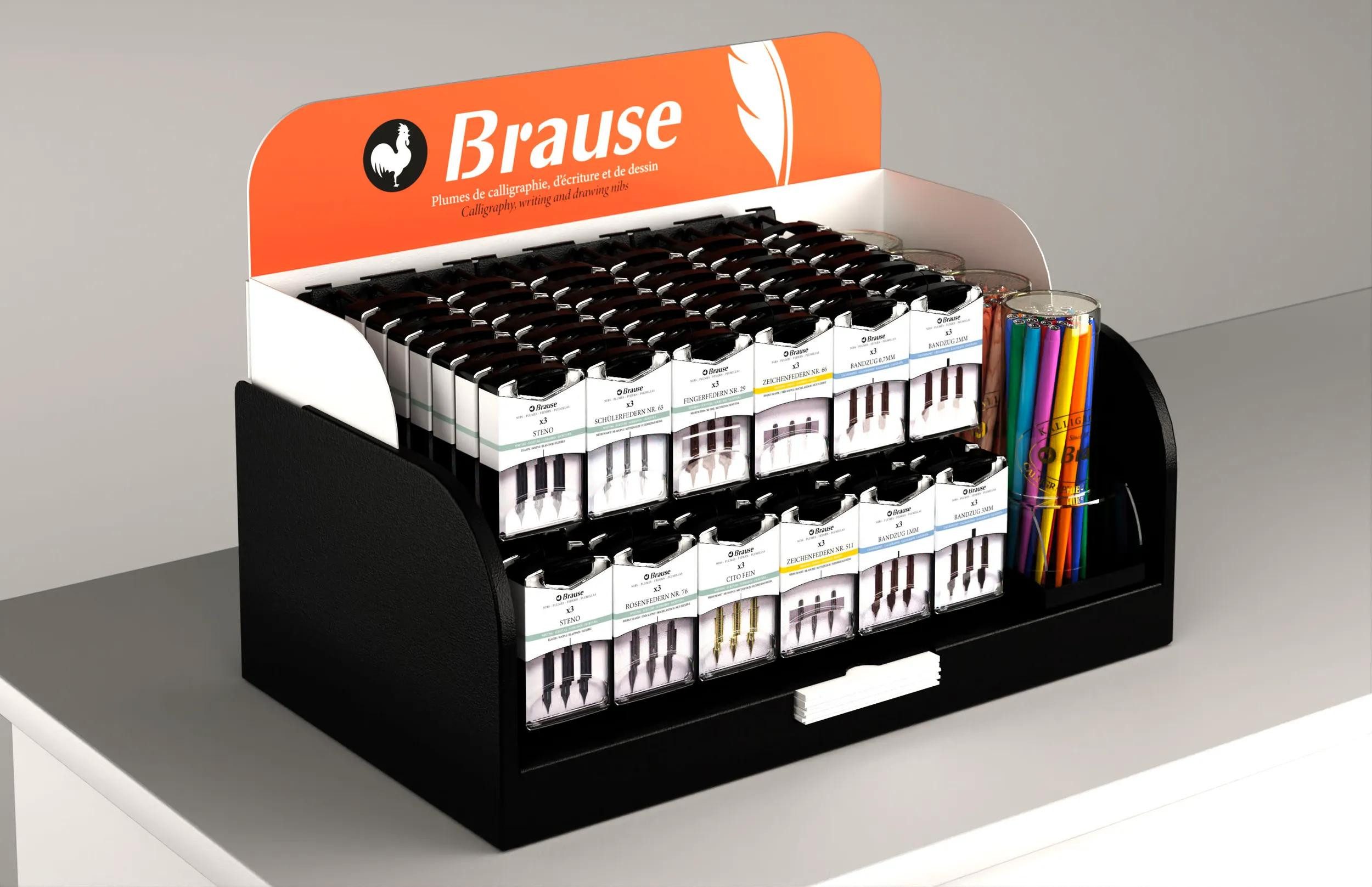 Brause Kalligraphie-Stift Metalldisplay Federn und Federhalter, 29,35x35,4x50 cm 1600B, BRAUSE