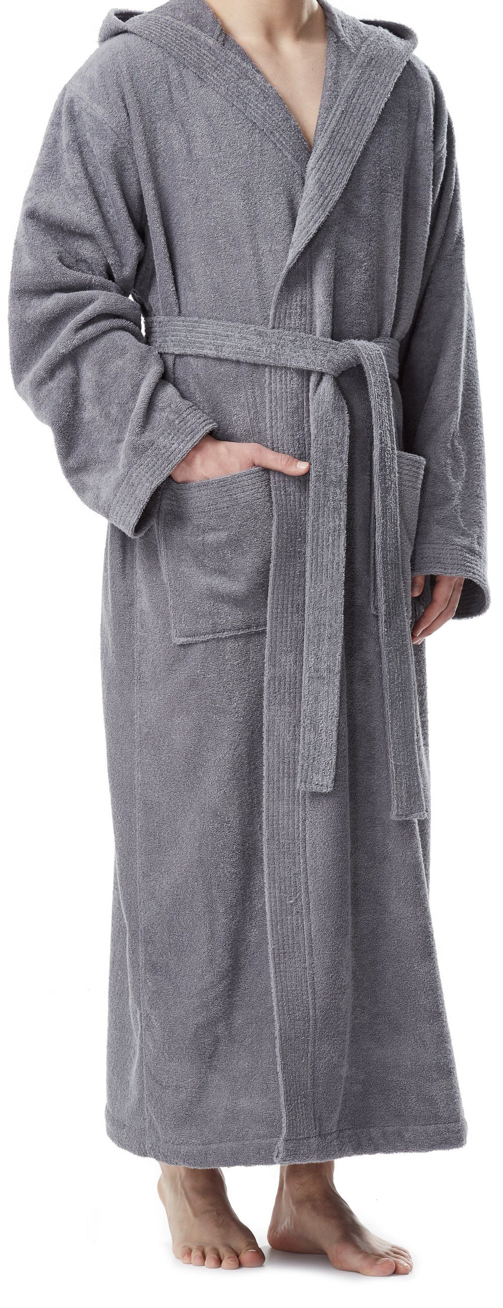 Arus Herrenbademantel mit Kapuze, 100% Baumwolle, extra lang, für Spa & Zuhause, 100% Baumwolle, Kapuze, Gürtel, mit Kapuze, extra lang und weit, 100% Baumwolle