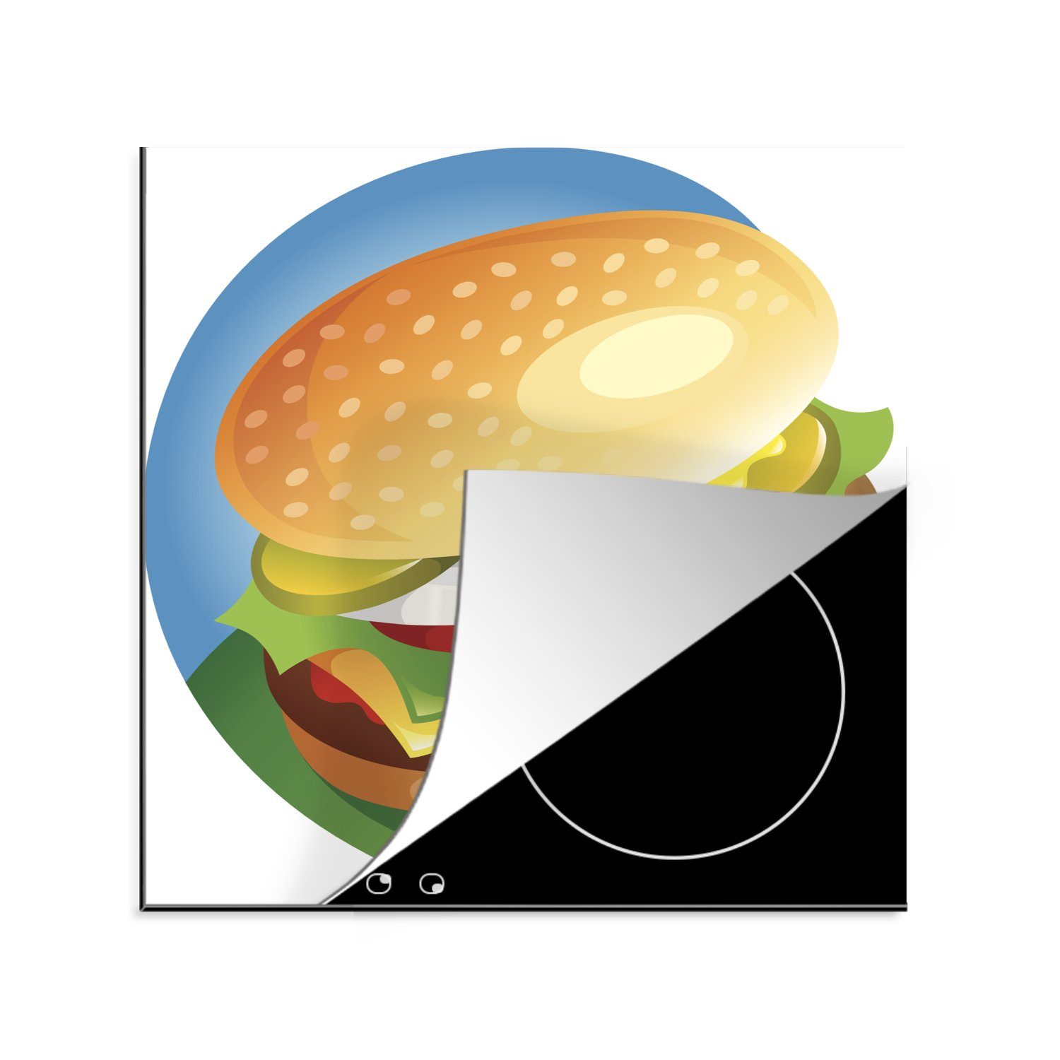 MuchoWow Herdblende-/Abdeckplatte Eine Illustration eines vollen Hamburgers, Vinyl, (1 tlg), 78x78 cm, Ceranfeldabdeckung, Arbeitsplatte für küche