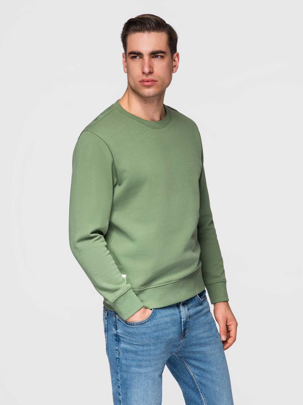OMBRE Sweatshirt Herren Sweatshirt Basic Rundhals Langarm Grün L (kein Set, 1-tlg) Elastische Bündchen