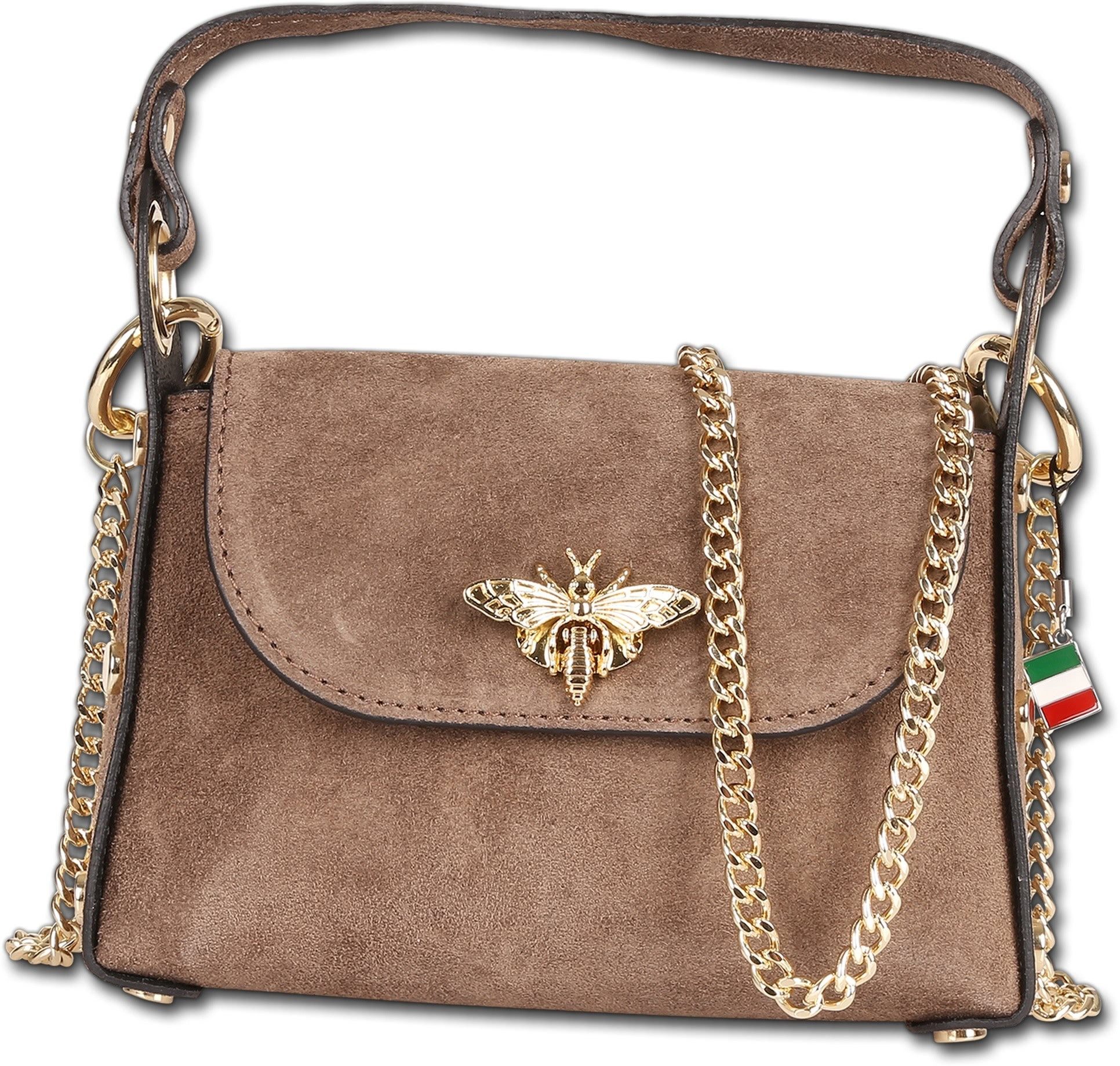 FLORENCE Umhängetasche Florence Biene Damen Handtasche (Umhängetasche, Umhängetasche), Damen Tasche Echtes Wildleder taupe, beige, Made-In Italy