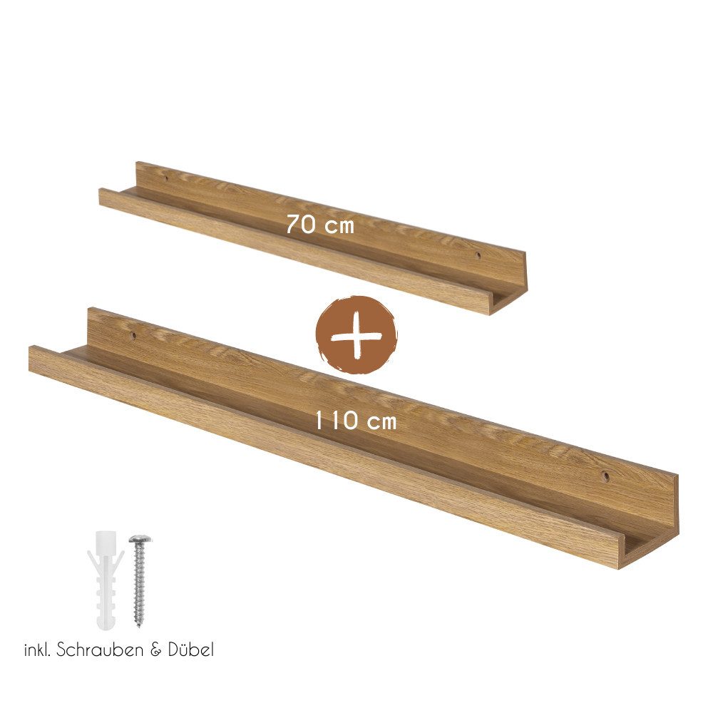 Wackadoo Living Bilderleiste Wandregal aus FSC® Holz für Fotos & Dekoration mit Wandbefestigung, in Weiß, Schwarz oder Holz, Länge 70cm oder 110cm - auch im Set, Holzregal, Holzbilderleiste, für Bilderrahmen & Wohnaccessoires