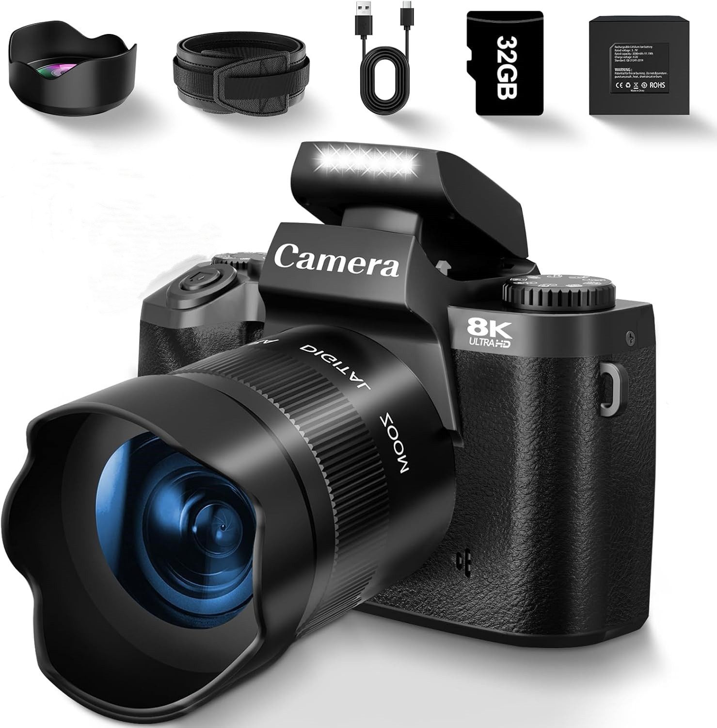 Fine Life Pro Digitalkamera, 4K 64MP-Kamera, 4,0Touchscreen, 16X digitalem Zoom Superzoom-Kamera