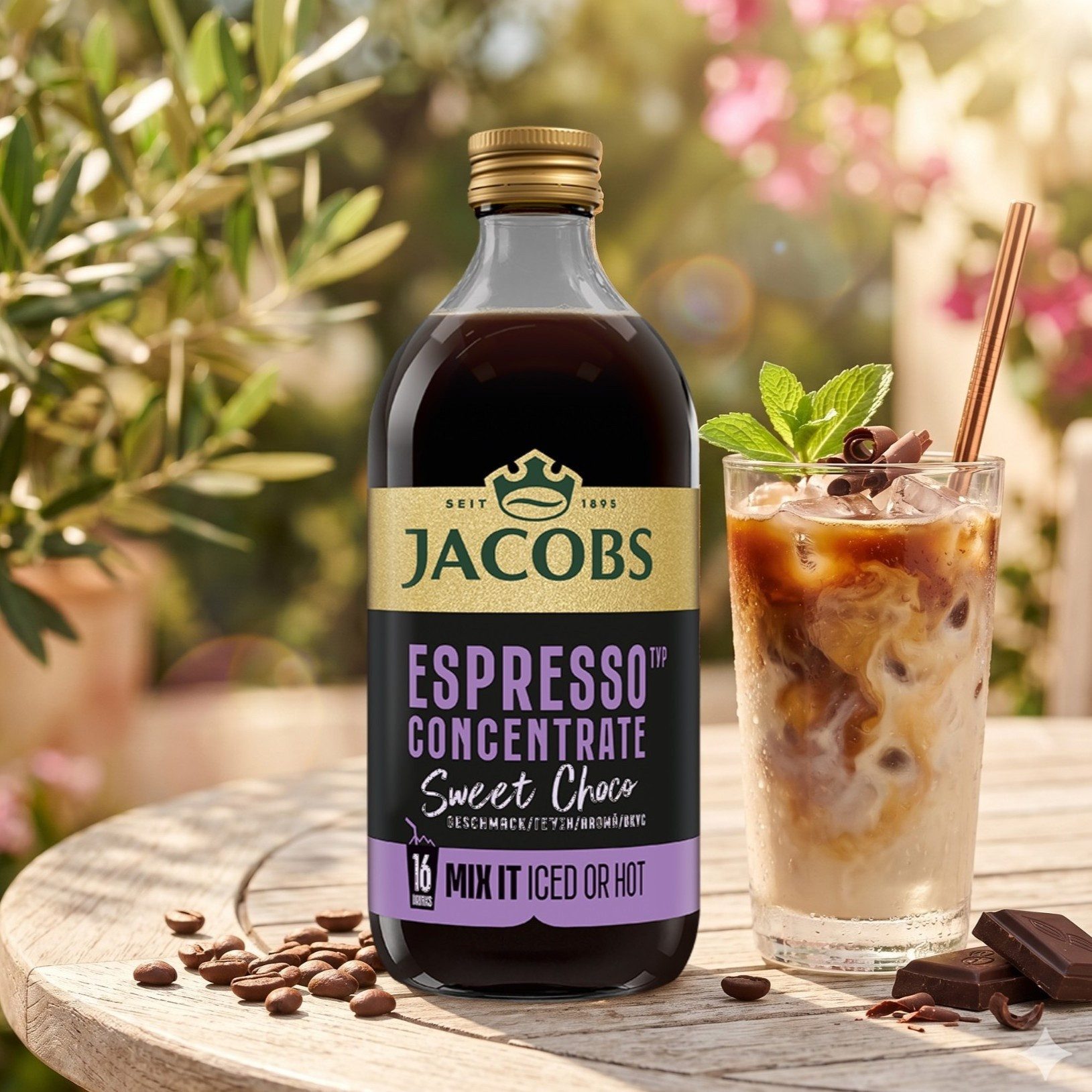 JACOBS Kaffee JACOBS Espresso Kaffeekonzentrat Sweet Choco 6 x 485 ml, Ideal für Iced Coffee, Latte, Cappuccino oder kreative Kaffee-Rezepte