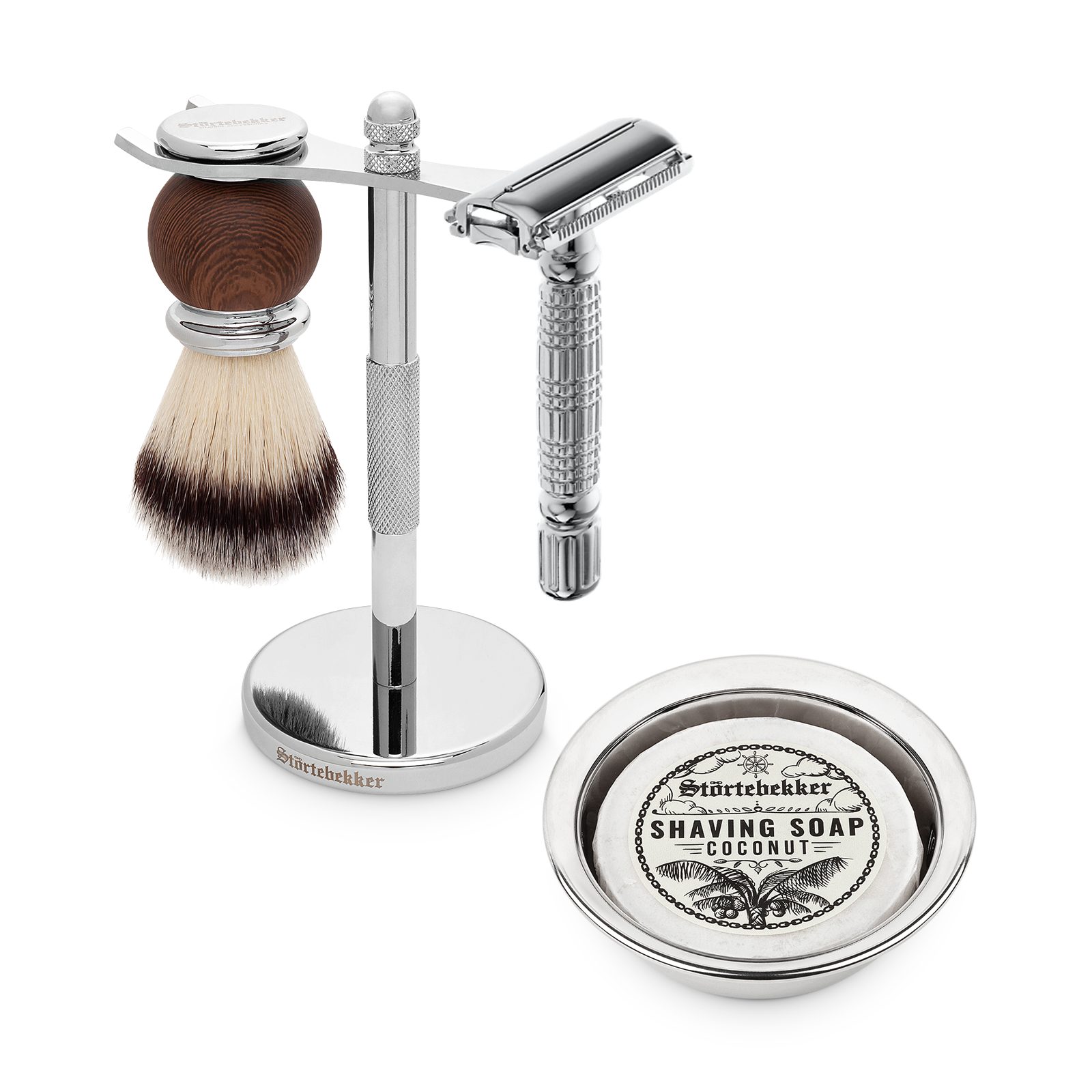 Störtebekker Rasierset Rasierhobel, Rasierpinsel, Rasierschale, Rasierständer und Rasierseife