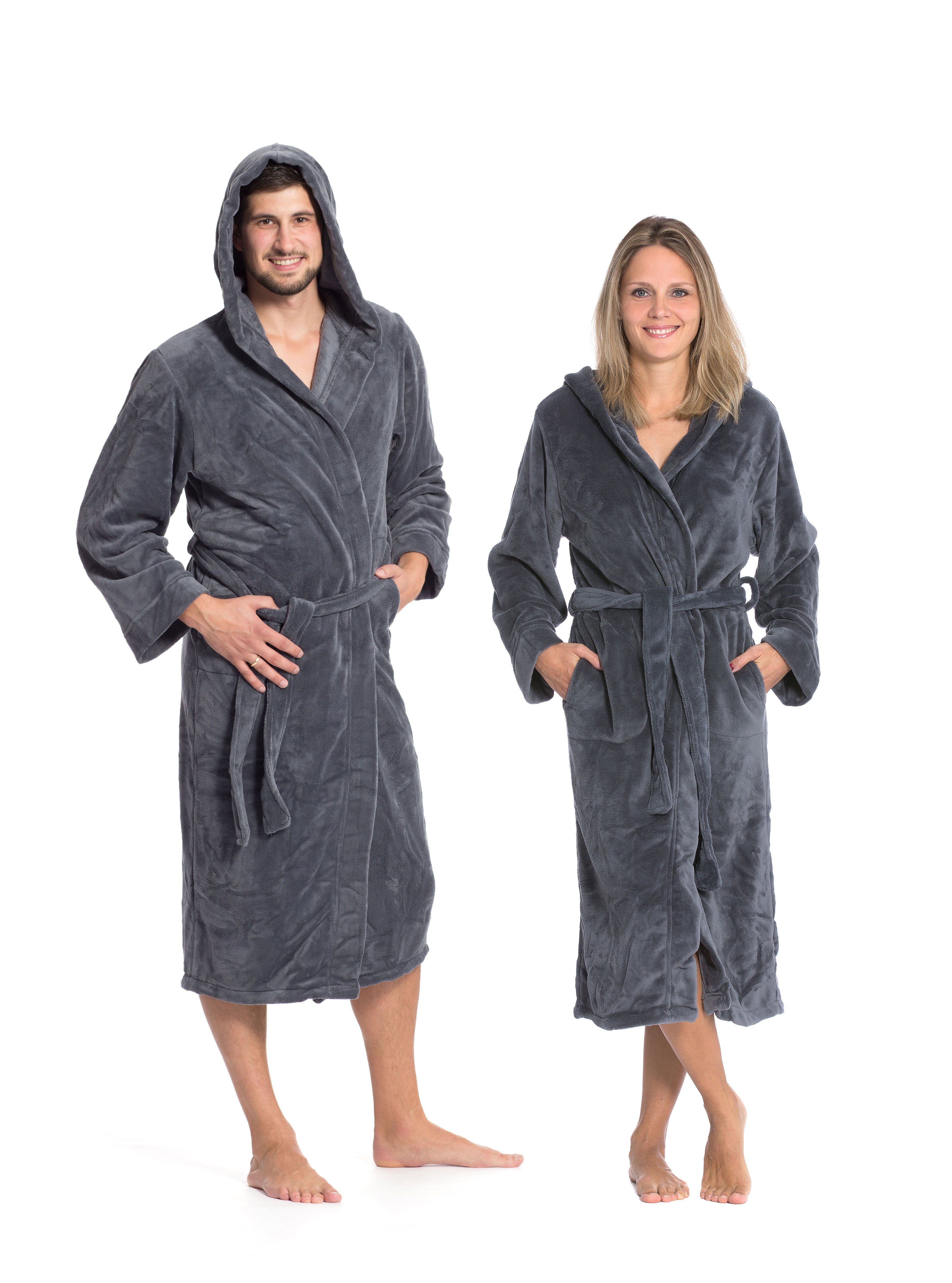 ZOLLNER Unisex-Bademantel, 100% Polyester, Kapuze, Gürtel, Kapuze, 100% Polyester, vom Hotelwäschespezalisten, S-XXL graphit